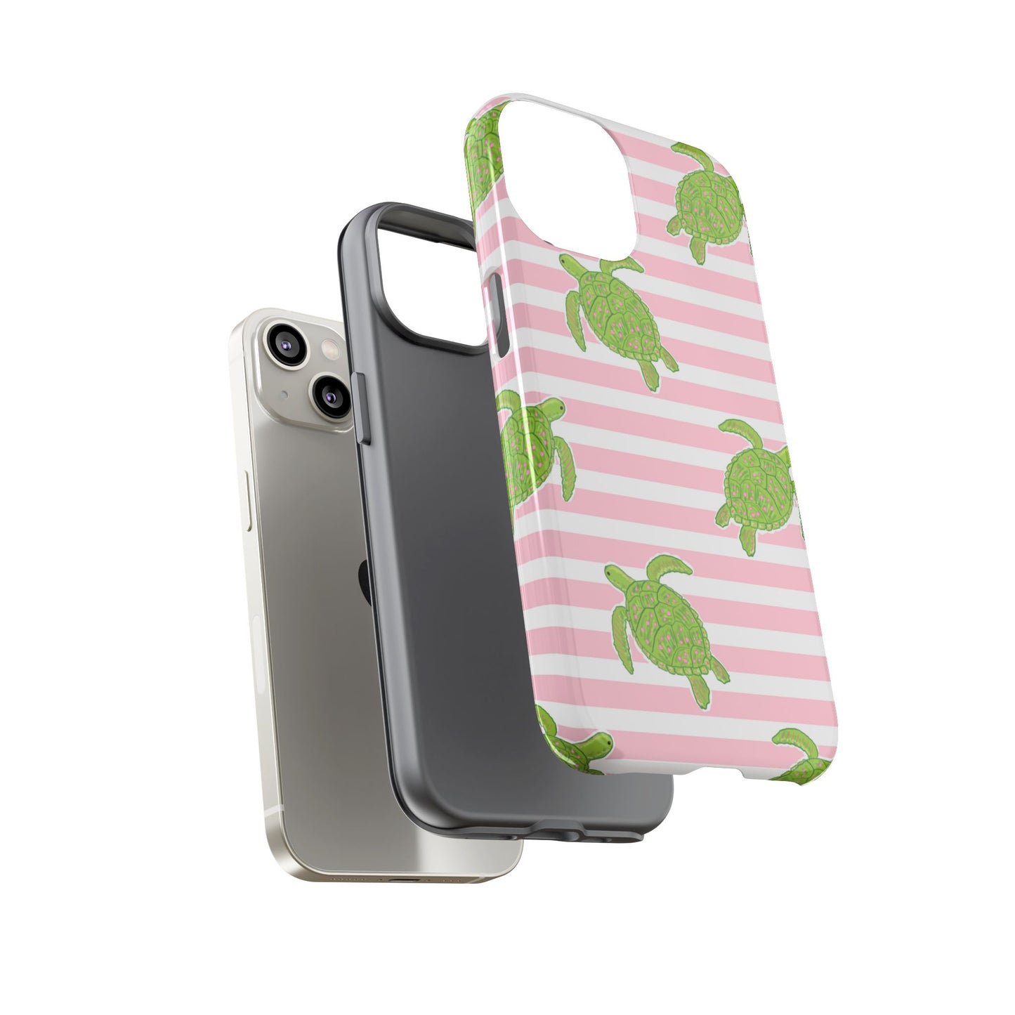 Green Sea Turtles Phone Case | Pink Stripes Tough Case | iPhone 17