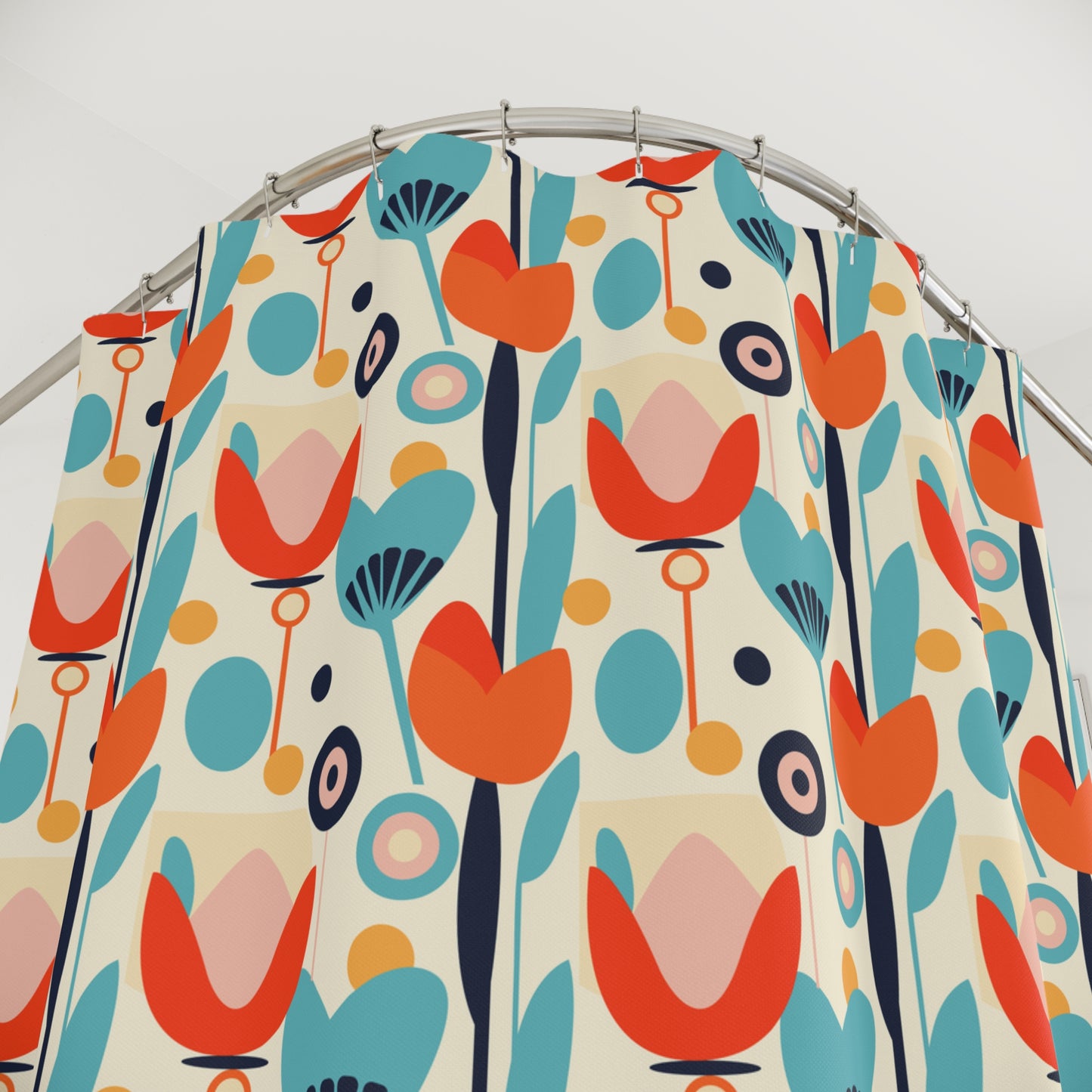Retro Floral Shower Curtain – Vintage Blossom Bathroom Curtain