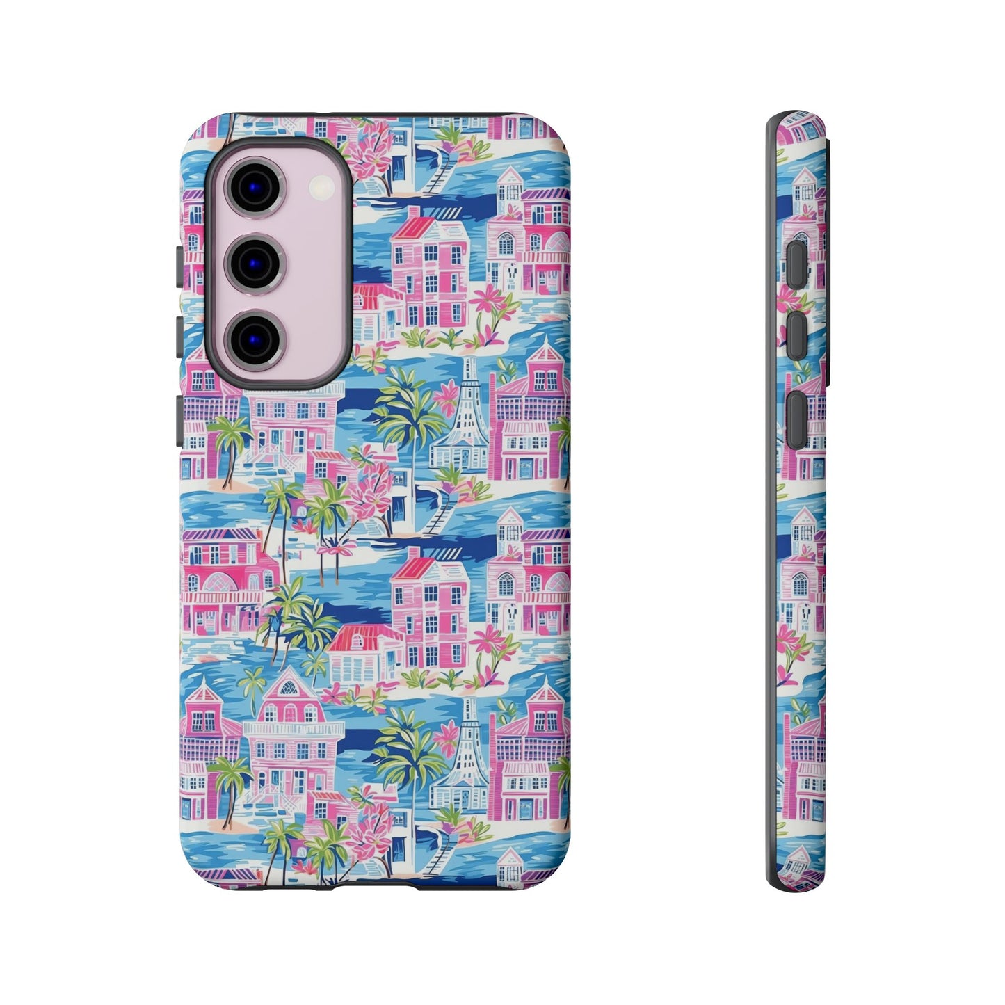 Pink Coastal Houses phone case | Tough Case | iPhone 17
