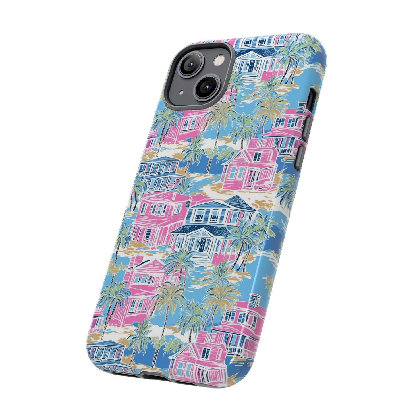 Tropical Beach Houses Tough Case | Palm Tree Coastal Phone Cover | iPhone 17