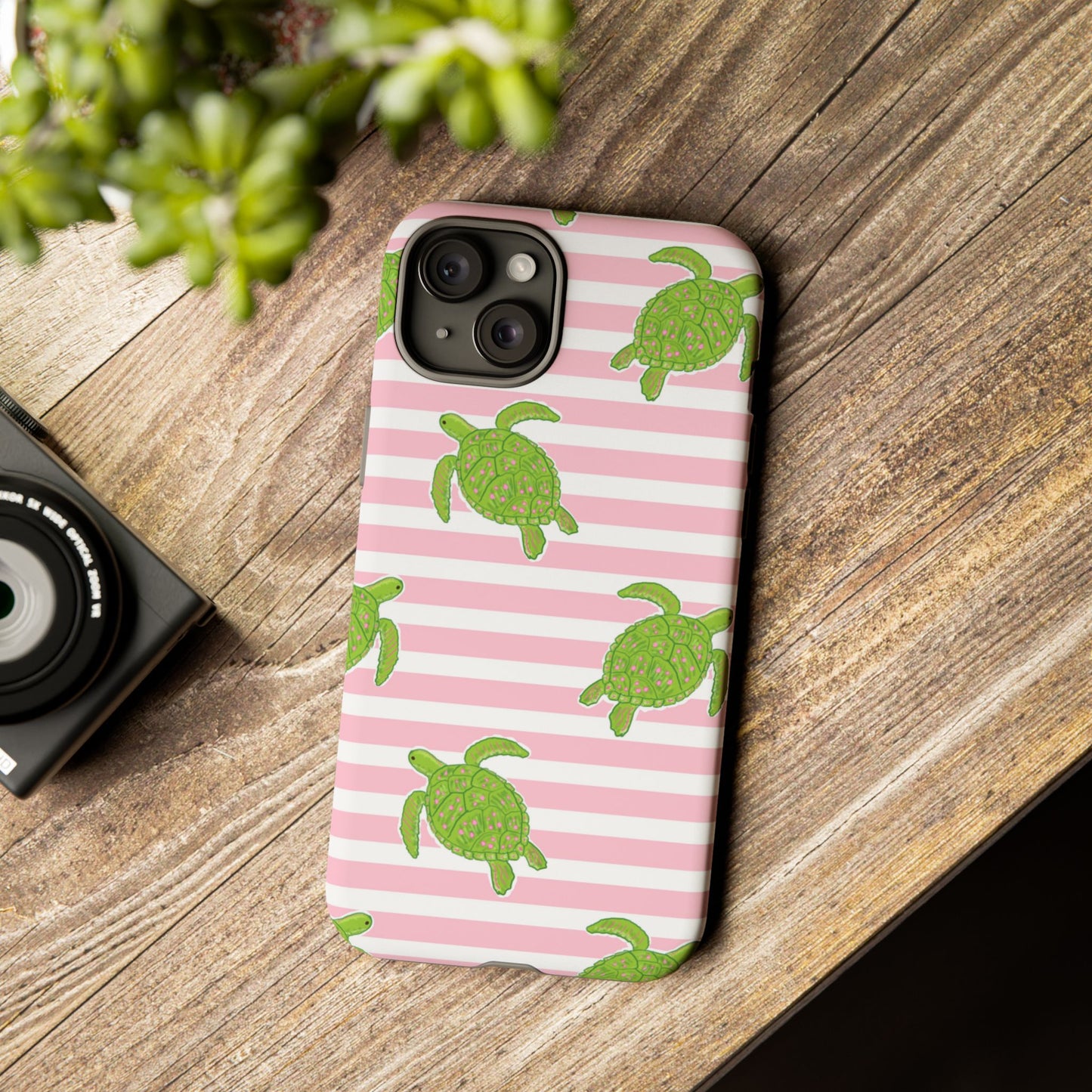 Green Sea Turtles Phone Case | Pink Stripes Tough Case | iPhone 17