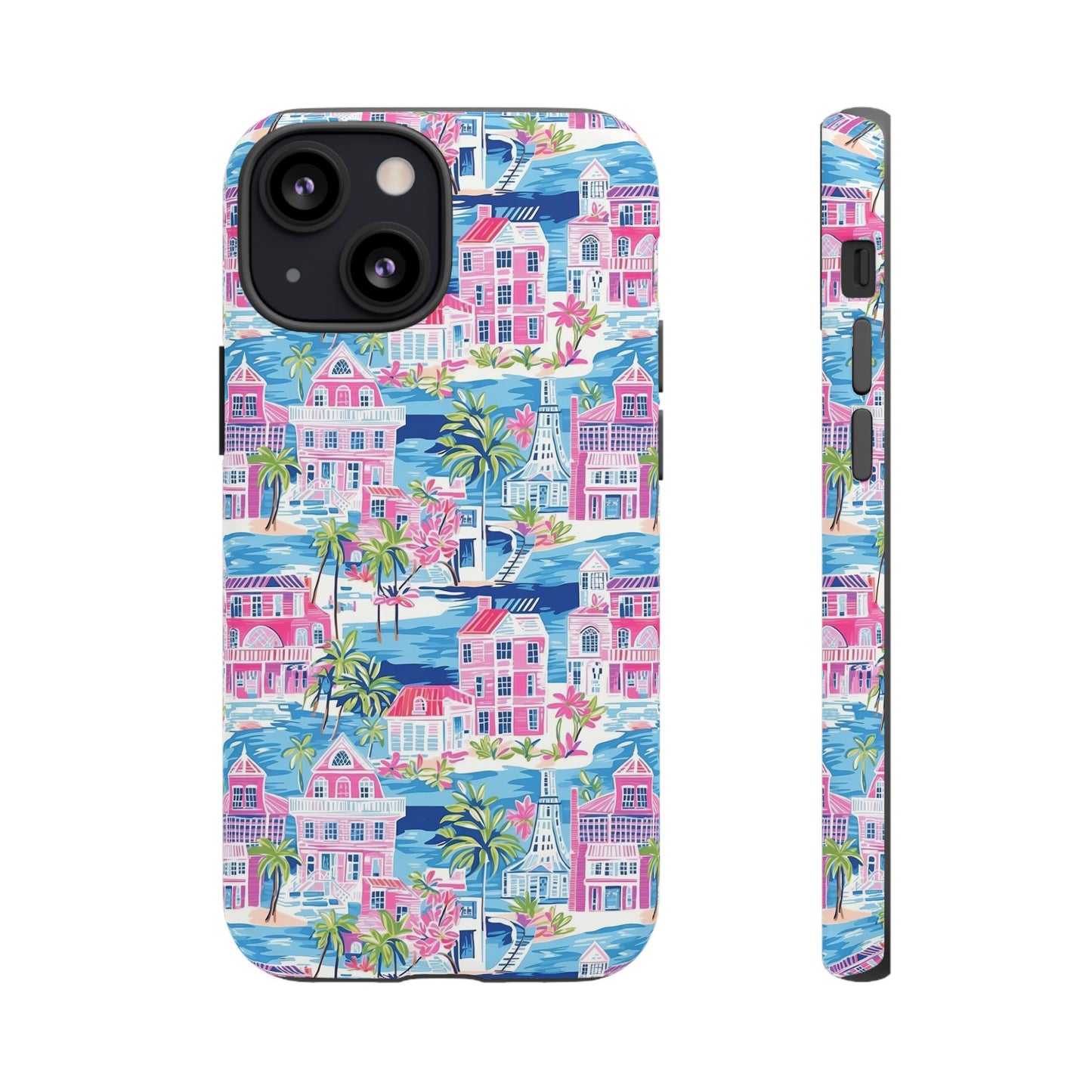 Pink Coastal Houses phone case | Tough Case | iPhone 17