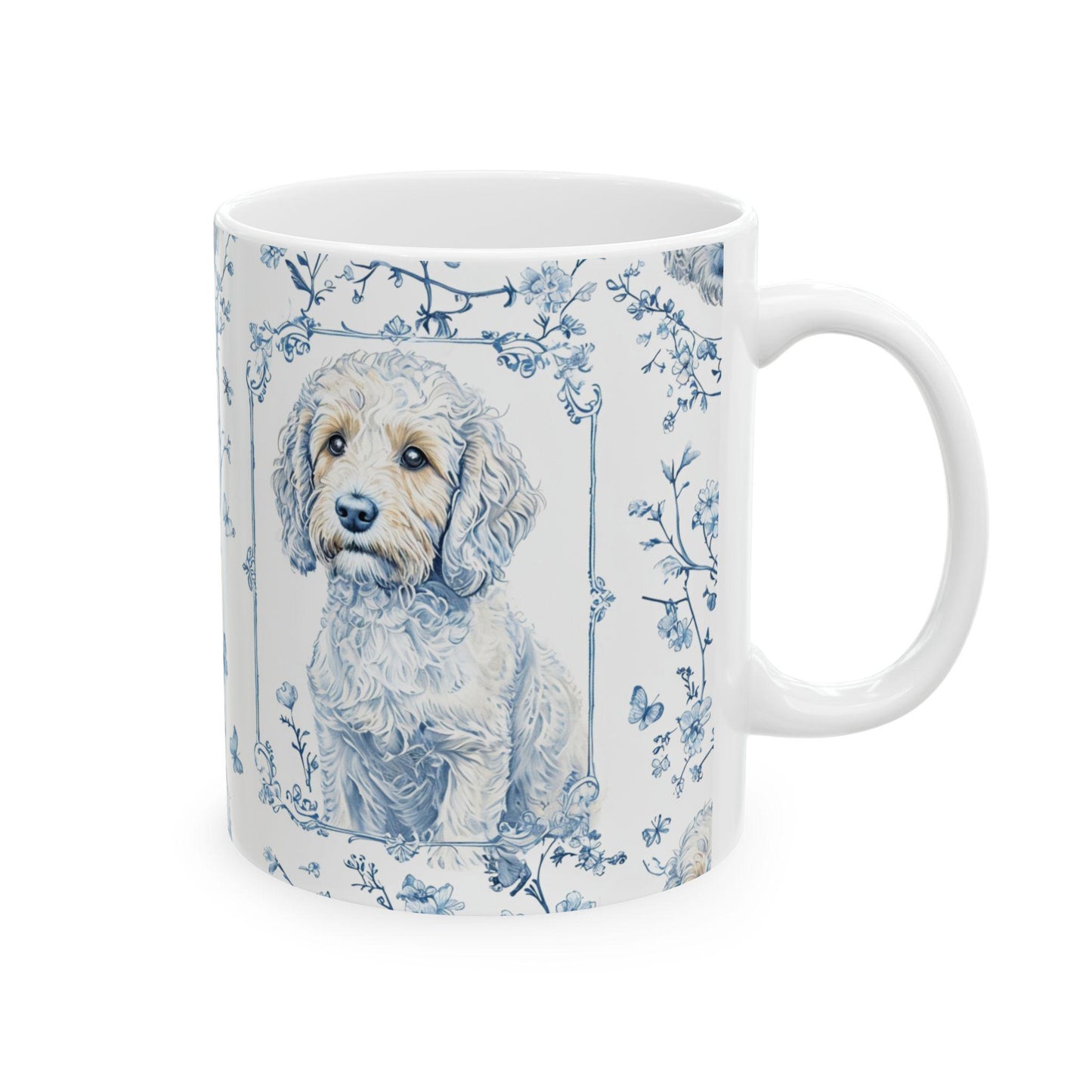 Coffee Mug, Blue Floral Puppy