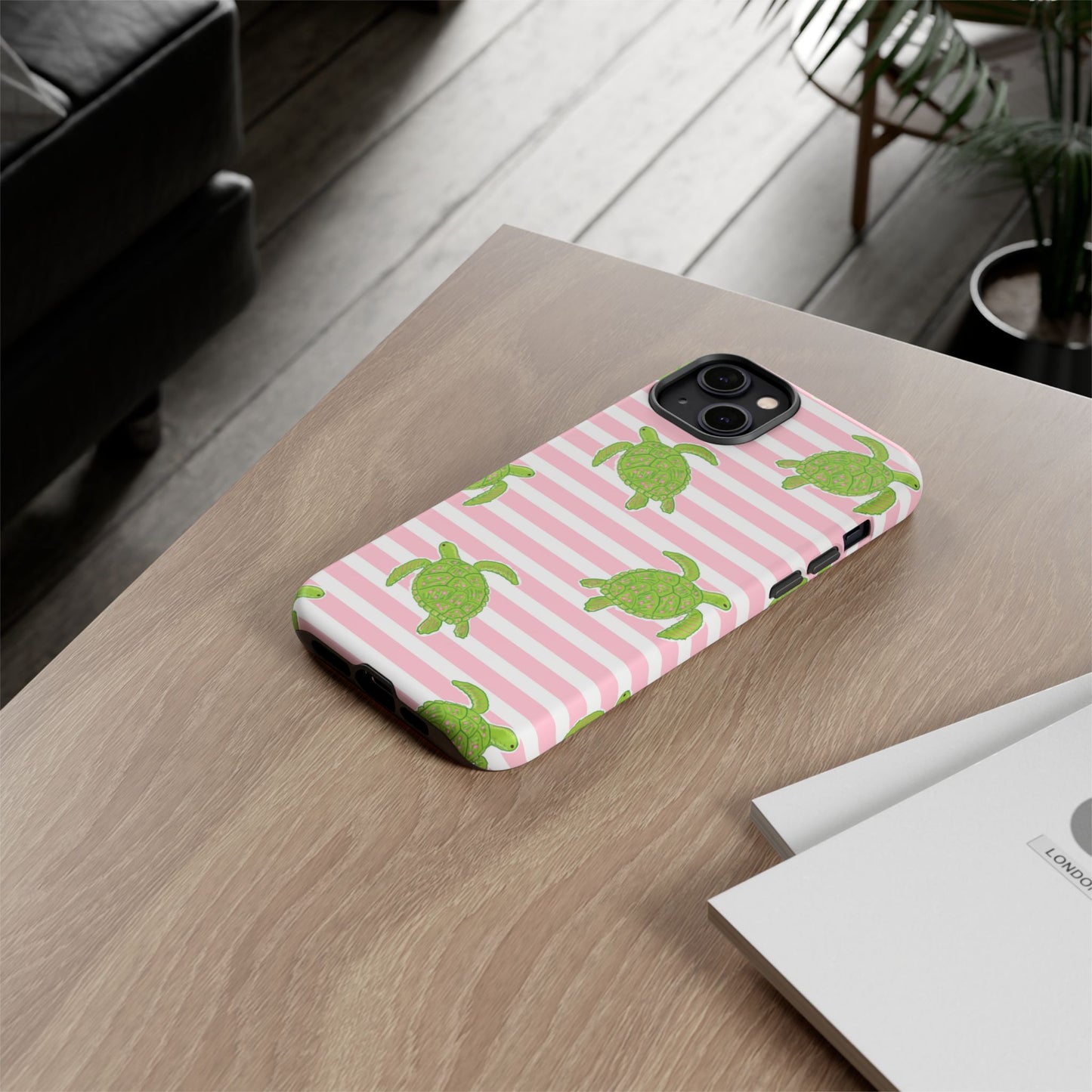Green Sea Turtles Phone Case | Pink Stripes Tough Case | iPhone 17
