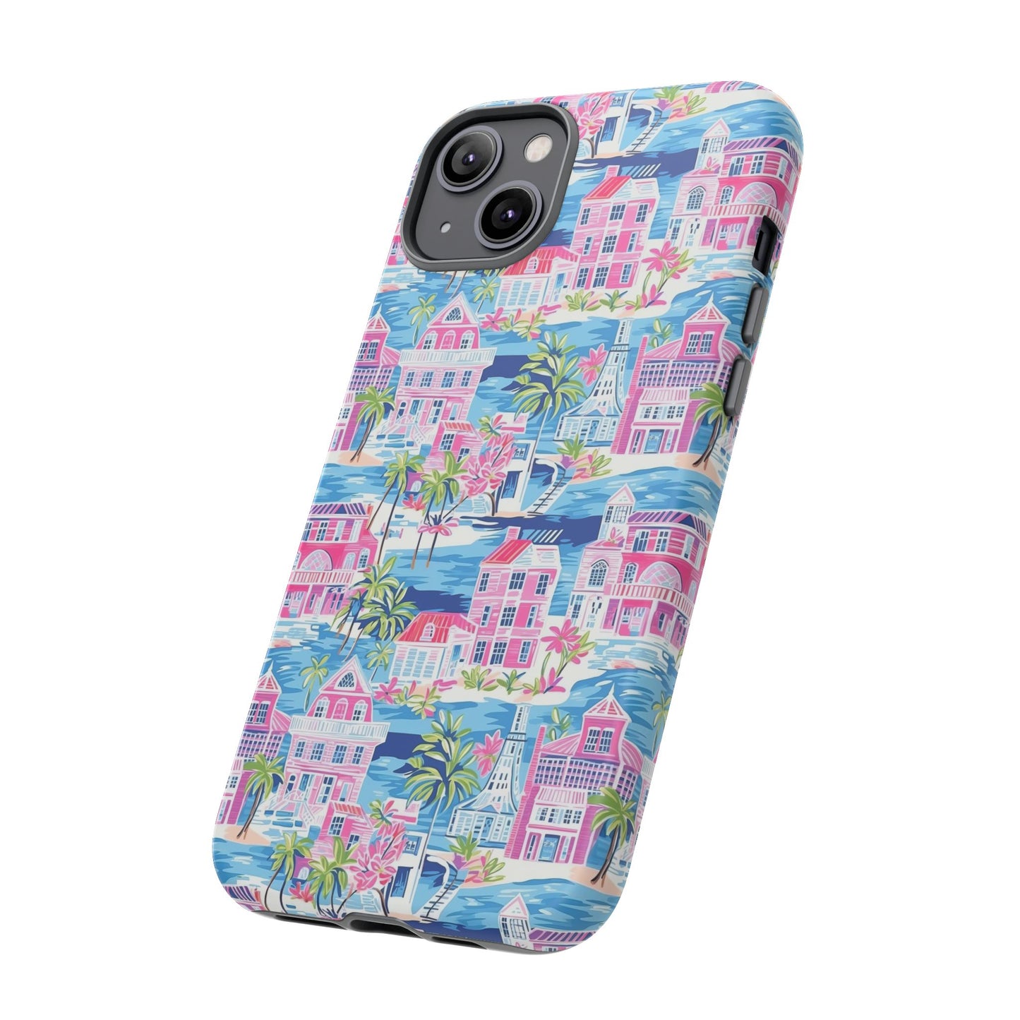 Pink Coastal Houses phone case | Tough Case | iPhone 17