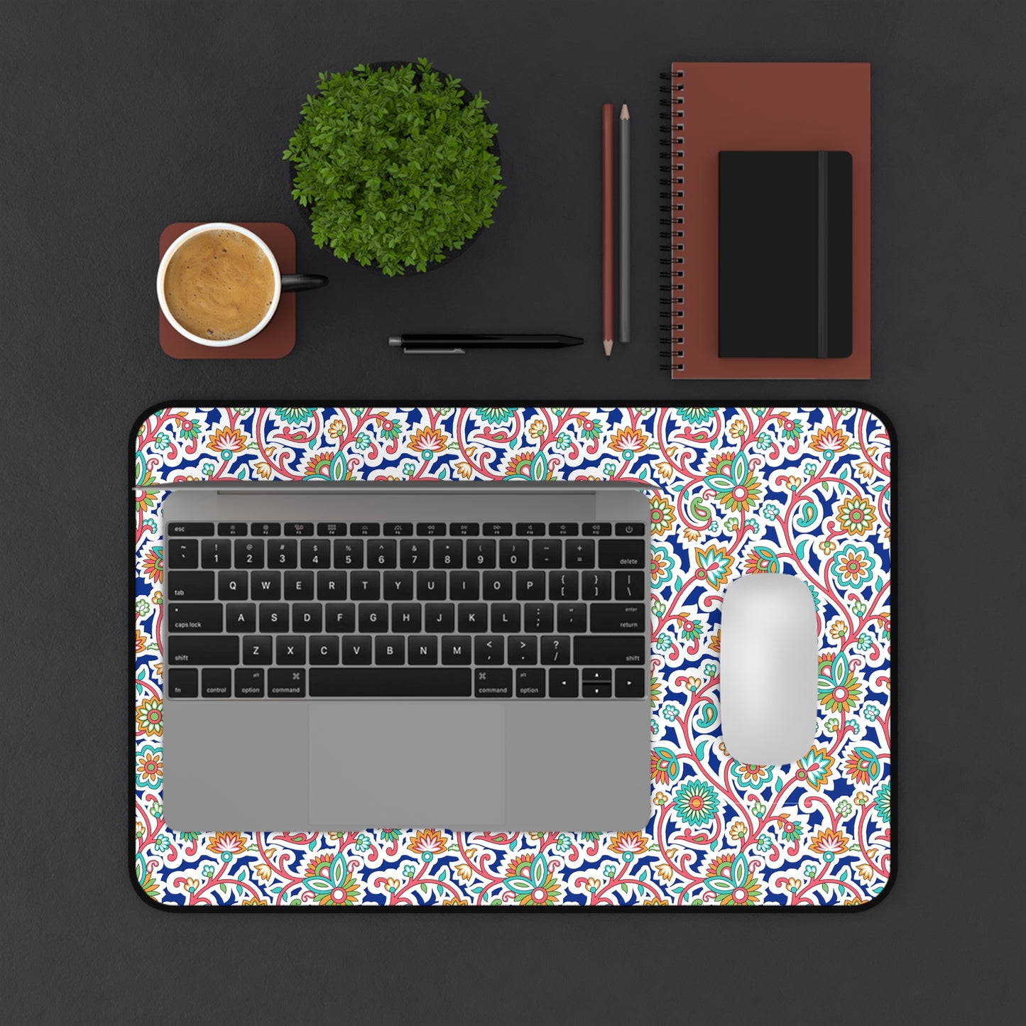 Art Deco Mosaic Desk Mat — Vintage Geometric Office Desk Pad