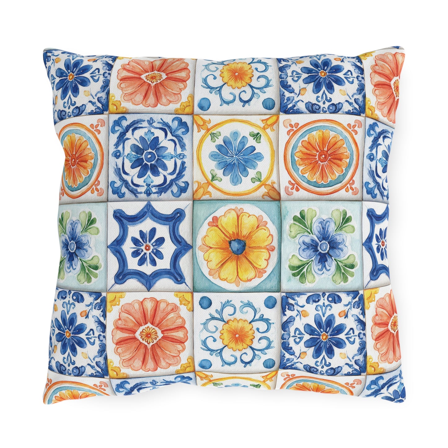 Bright Multicolor Abstract Tile Mosaic Outdoor Pillows