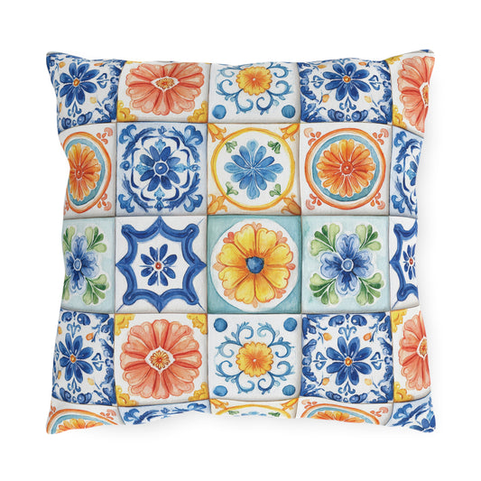 Bright Multicolor Abstract Tile Mosaic Outdoor Pillows