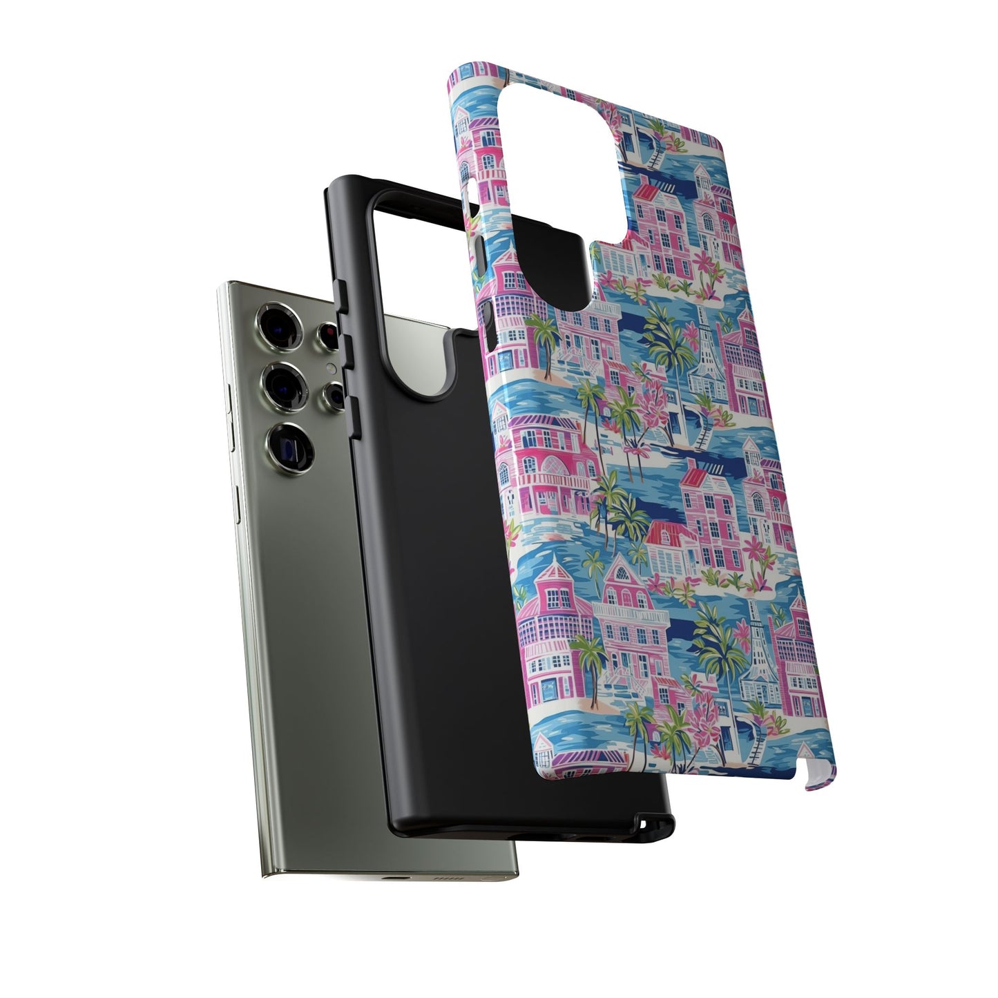 Pink Coastal Houses phone case | Tough Case | iPhone 17