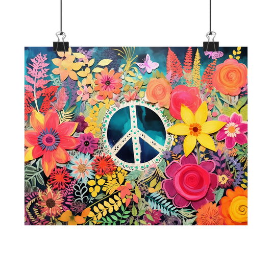 Wildflower Peace Sign Wall Art Poster | Boho Floral Home Decor | Cottagecore Nature Print