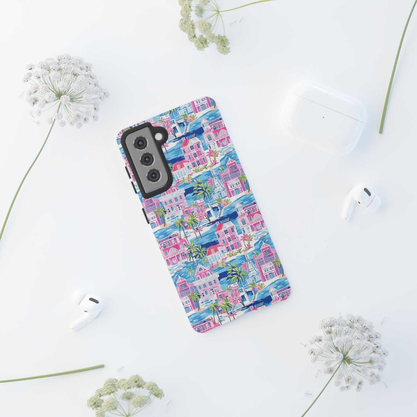 Pink Coastal Houses phone case | Tough Case | iPhone 17