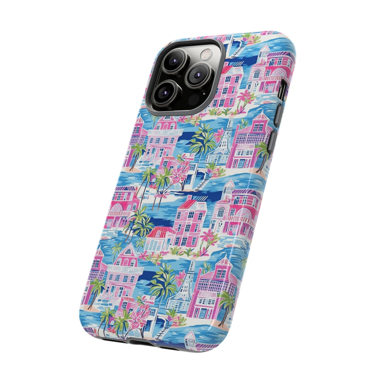 Pink Coastal Houses phone case | Tough Case | iPhone 17