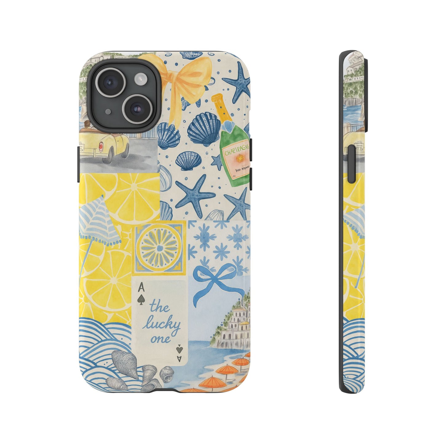 Coastal Collage Phone Case | Beach Shells, Starfish, Lemon, Scenic Travel | Italian Summer