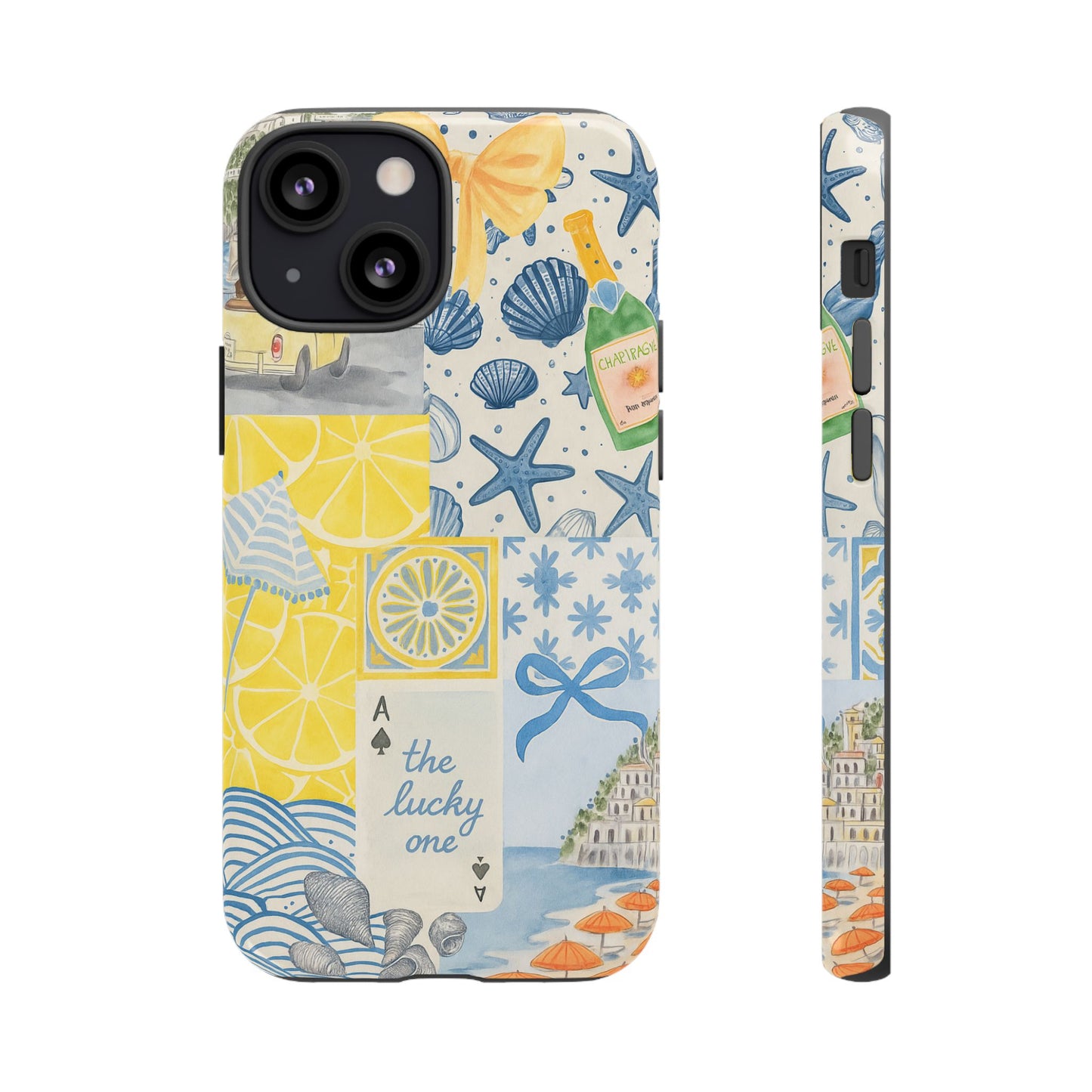 Coastal Collage Phone Case | Beach Shells, Starfish, Lemon, Scenic Travel | Italian Summer
