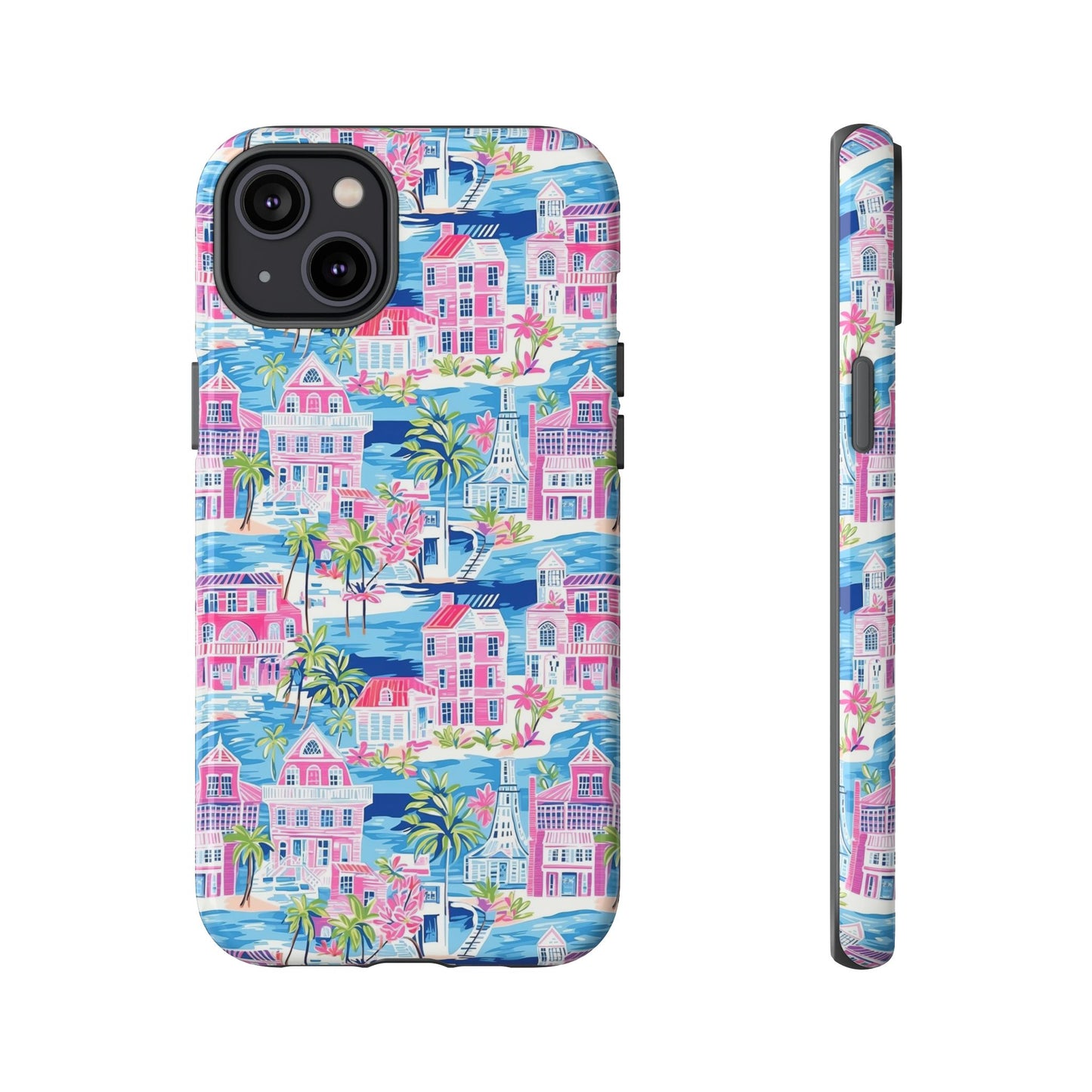 Pink Coastal Houses phone case | Tough Case | iPhone 17