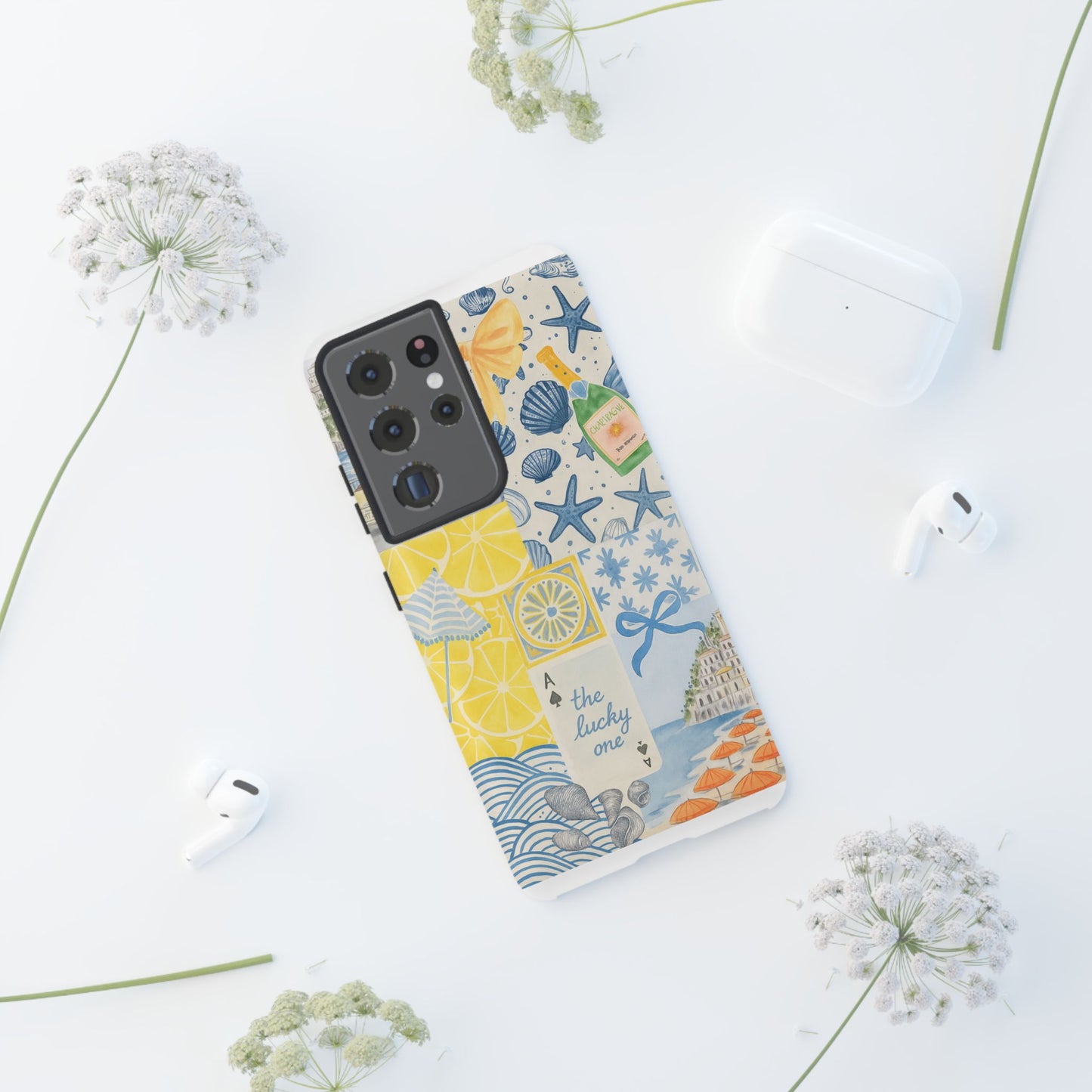 Coastal Collage Phone Case | Beach Shells, Starfish, Lemon, Scenic Travel | Italian Summer