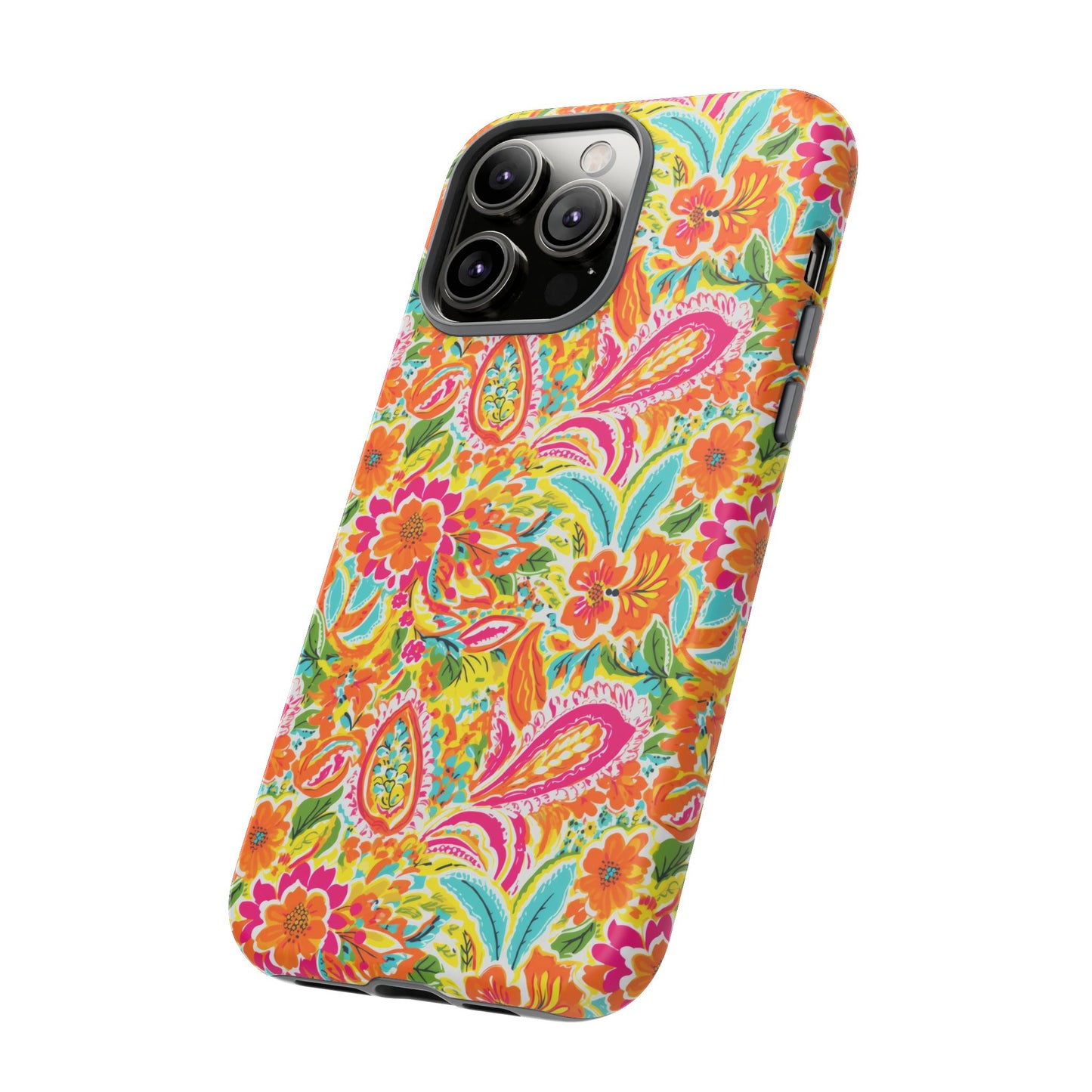 Vibrant Floral Paisley phone case | Tough Cases | Orange and Pink Floral | iPhone 17