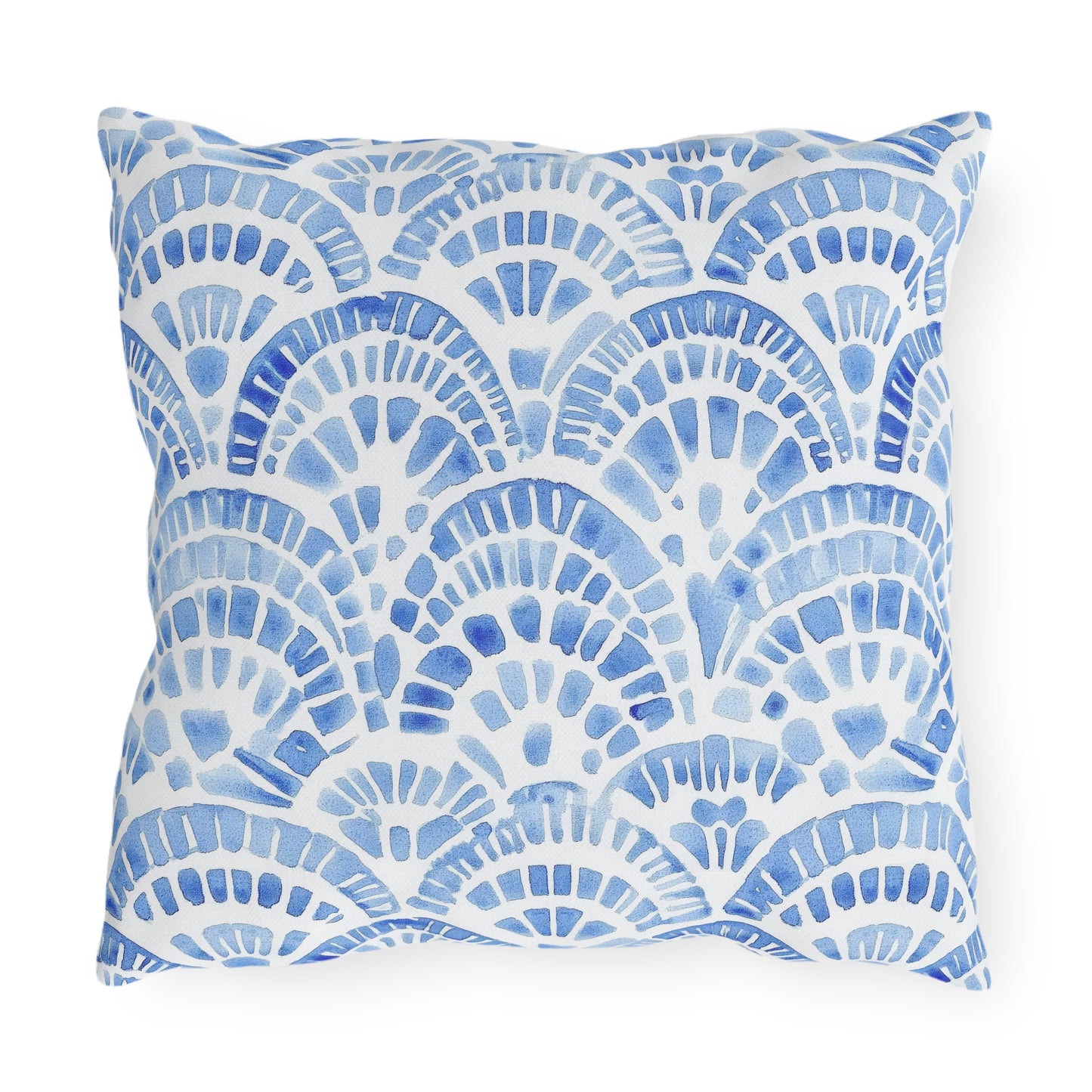 Blue White Watercolor Nautical Seashell Outdoor Pillows
