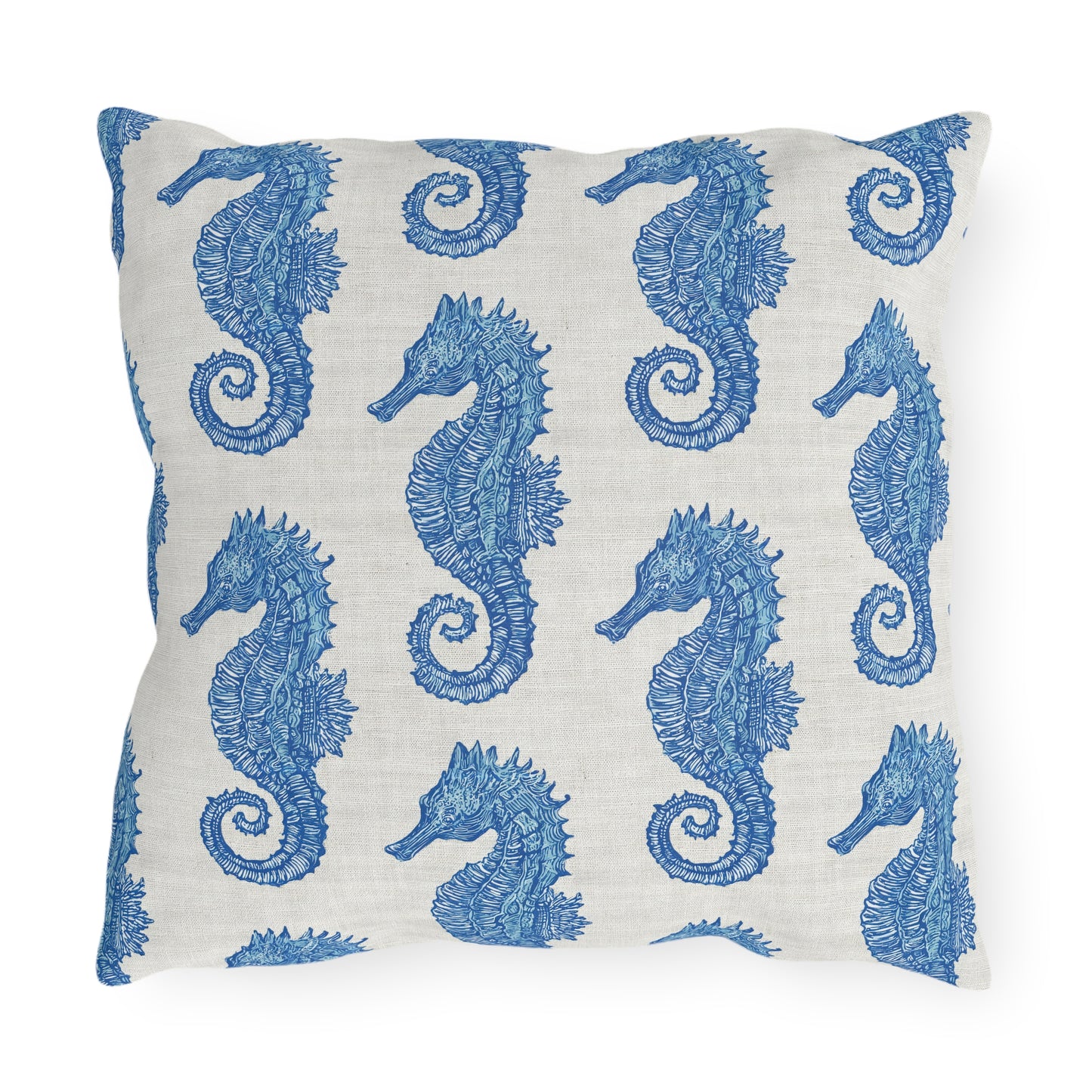 Nautical Seahorse Pattern Outdoor Pillows | Tropical Coastal Throw Pillow