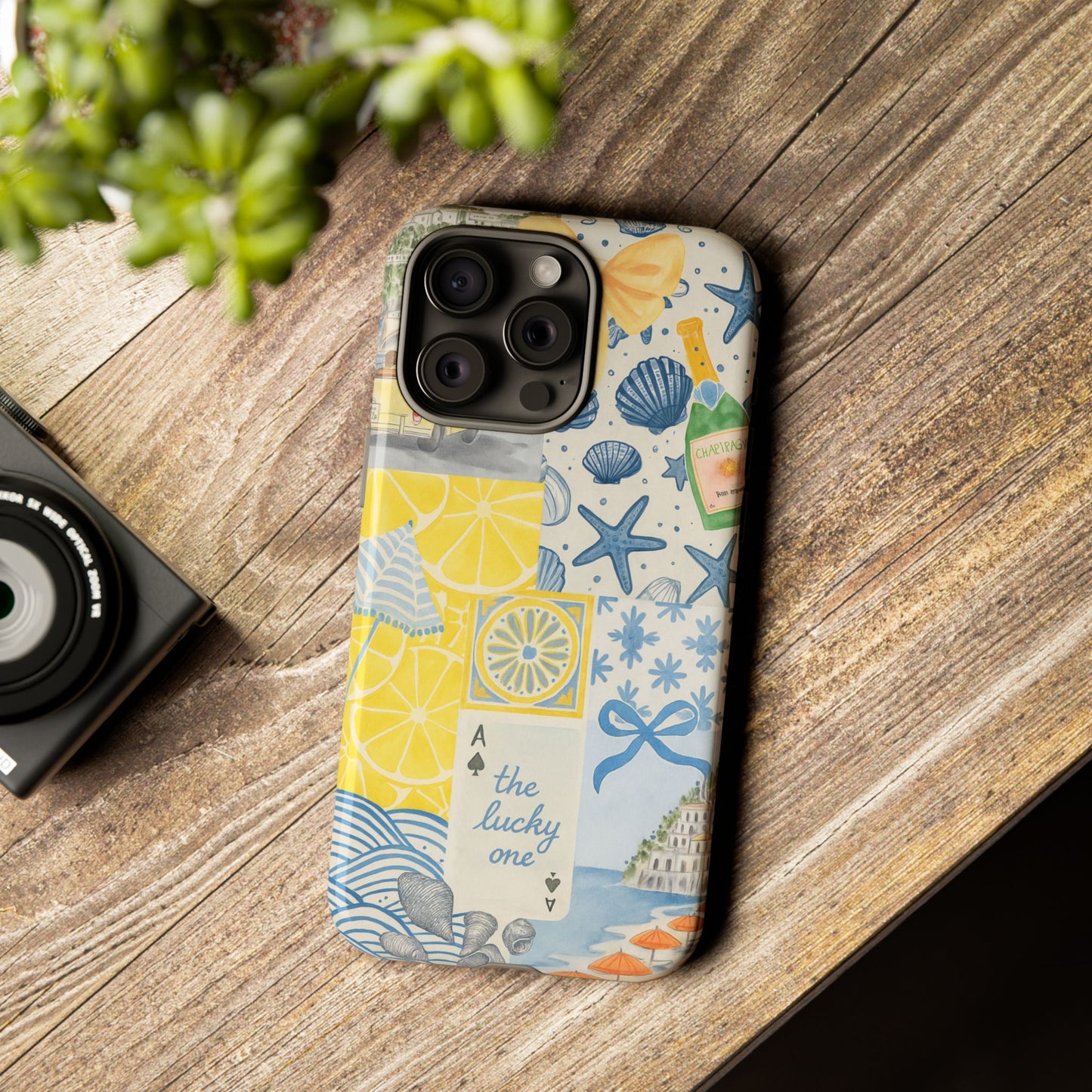 Coastal Collage Phone Case | Beach Shells, Starfish, Lemon, Scenic Travel | Italian Summer