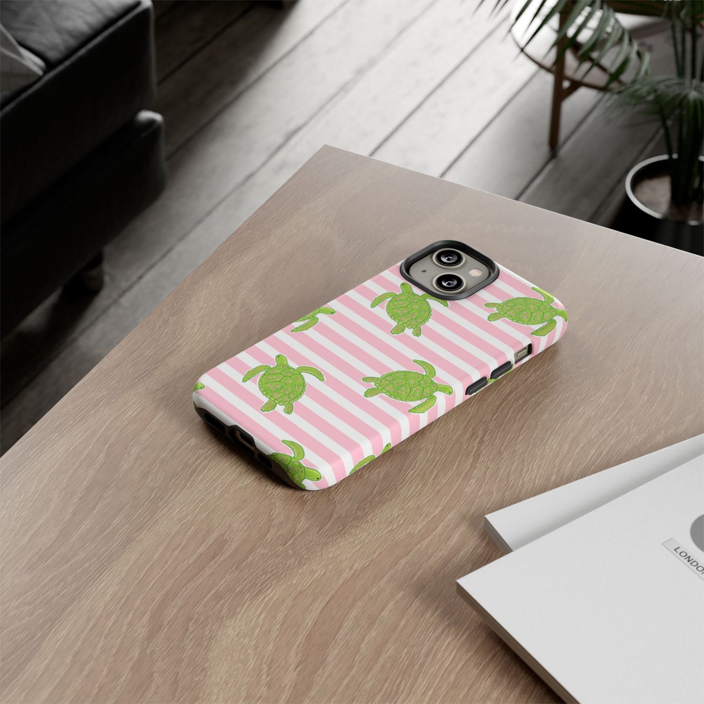 Green Sea Turtles Phone Case | Pink Stripes Tough Case | iPhone 17