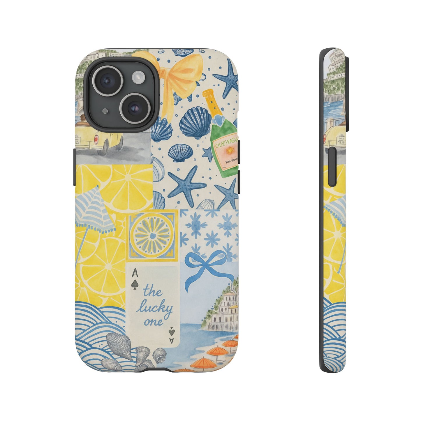 Coastal Collage Phone Case | Beach Shells, Starfish, Lemon, Scenic Travel | Italian Summer