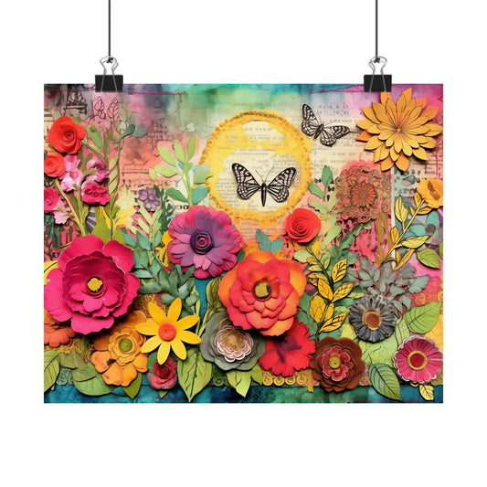 Wildflower Butterfly Sign Wall Art Poster | Boho Floral Home Decor | Cottagecore Nature Print