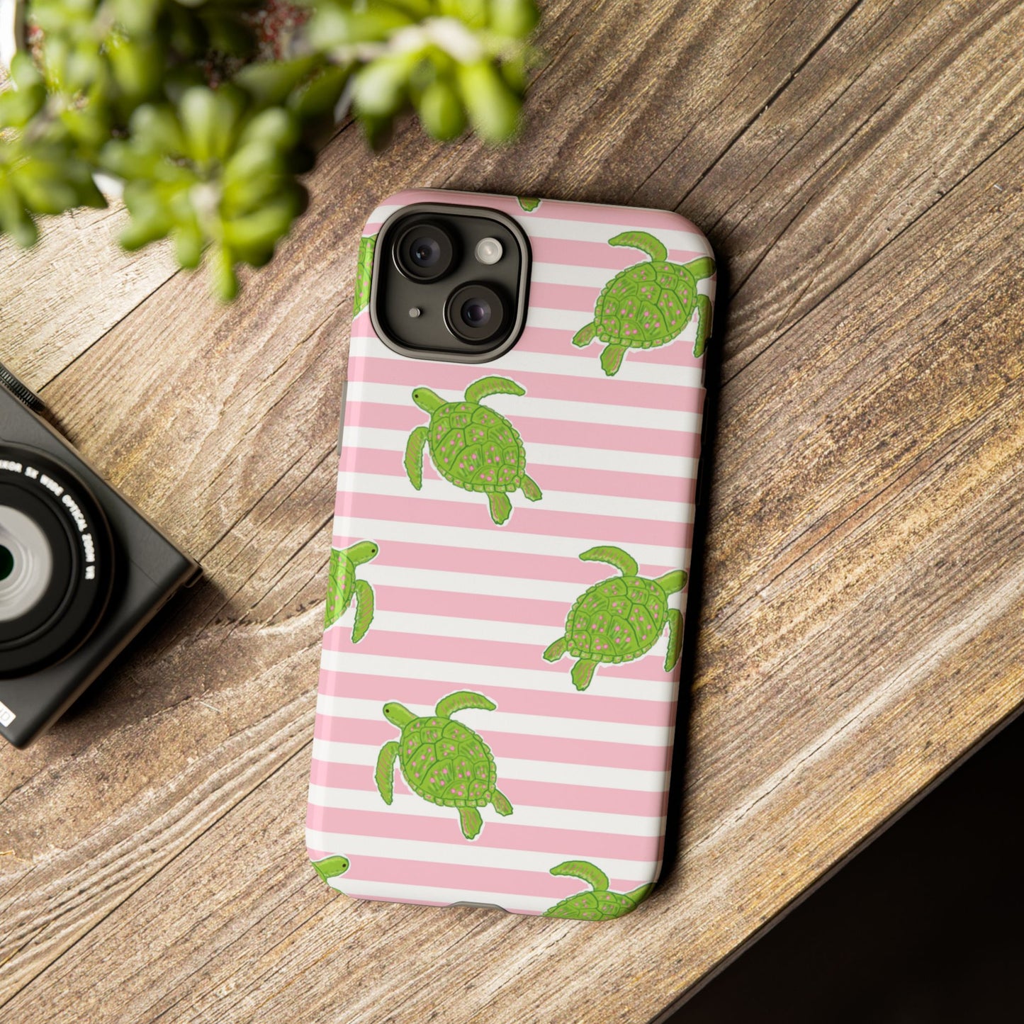 Green Sea Turtles Phone Case | Pink Stripes Tough Case | iPhone 17