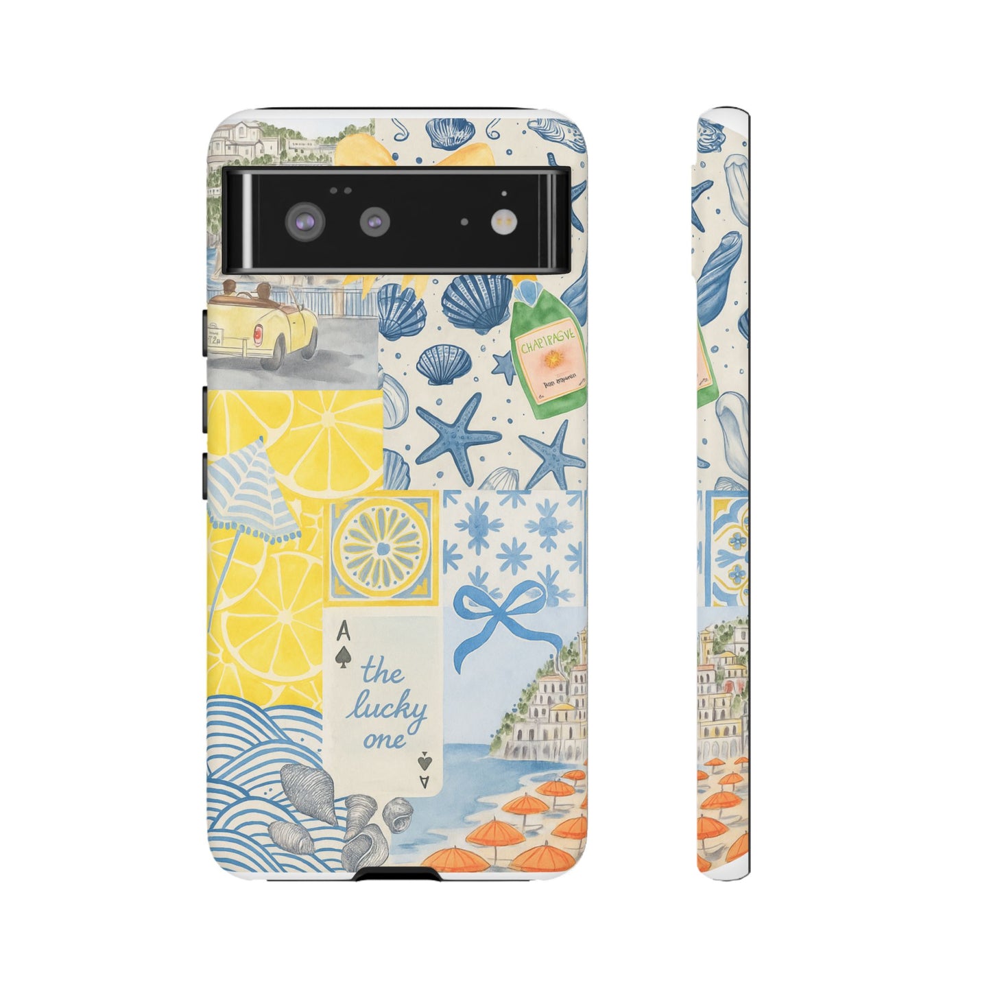 Coastal Collage Phone Case | Beach Shells, Starfish, Lemon, Scenic Travel | Italian Summer