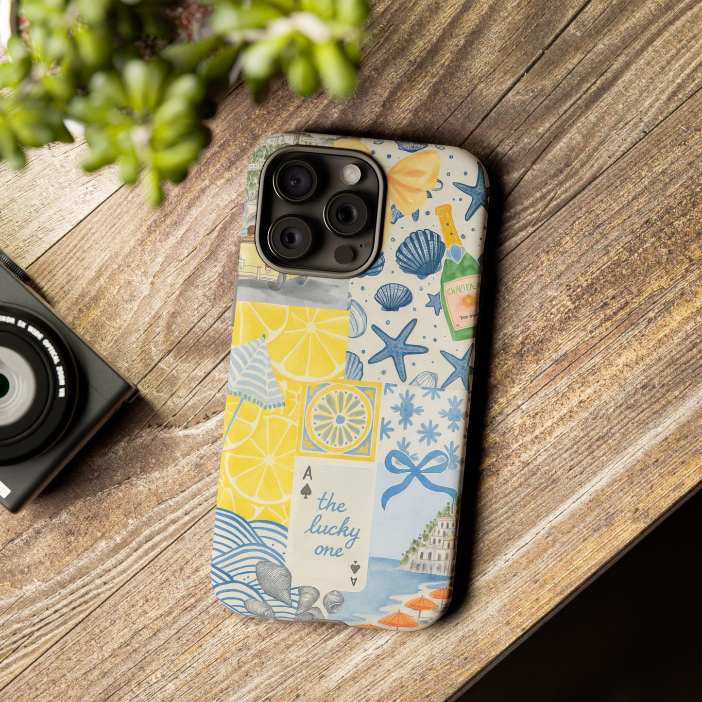 Coastal Collage Phone Case | Beach Shells, Starfish, Lemon, Scenic Travel | Italian Summer