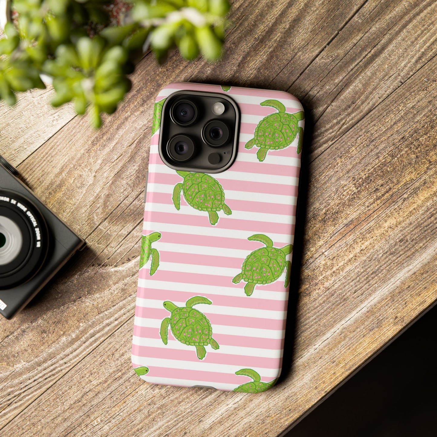 Green Sea Turtles Phone Case | Pink Stripes Tough Case | iPhone 17