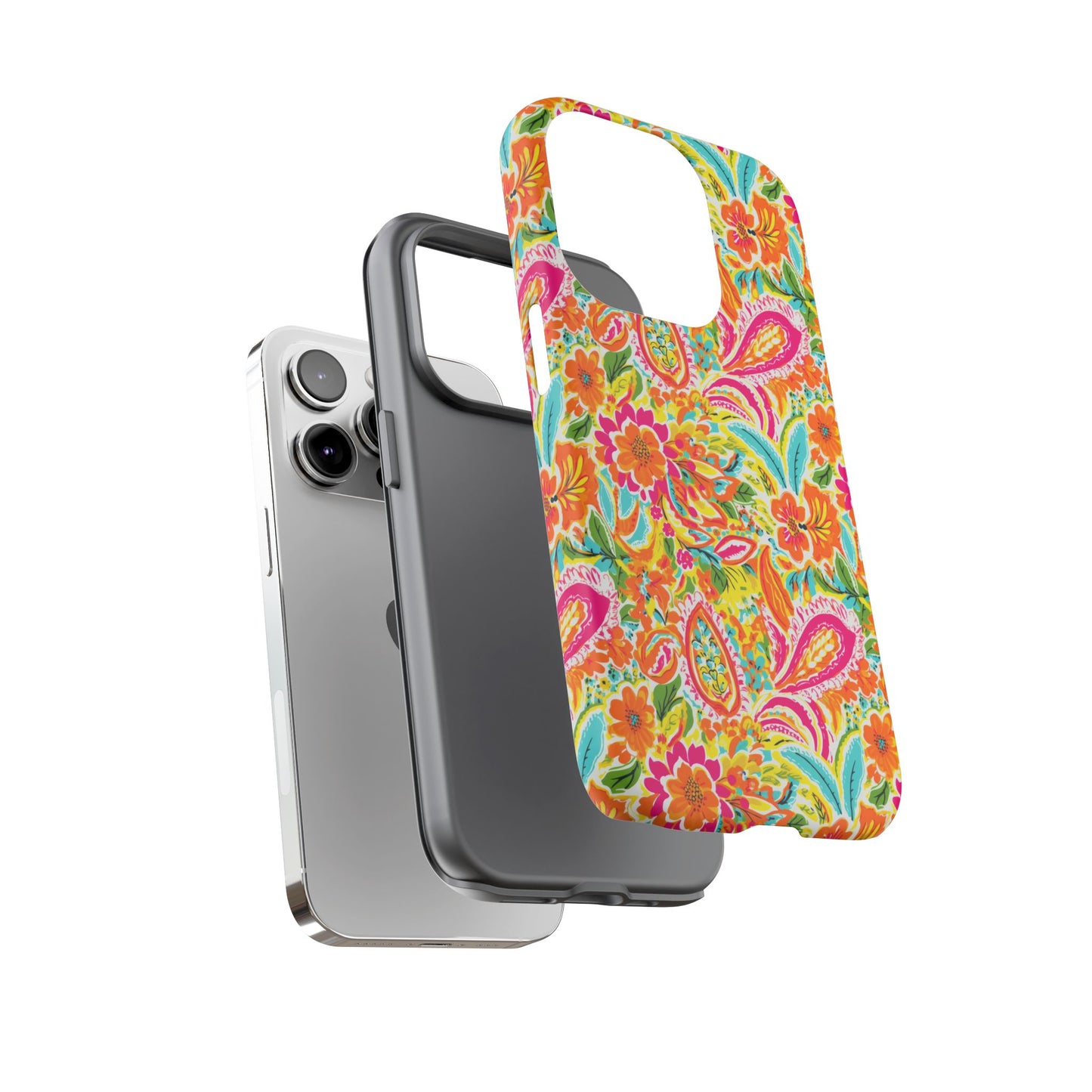 Vibrant Floral Paisley phone case | Tough Cases | Orange and Pink Floral | iPhone 17