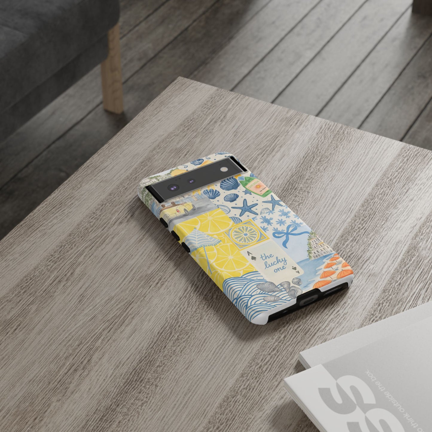 Coastal Collage Phone Case | Beach Shells, Starfish, Lemon, Scenic Travel | Italian Summer