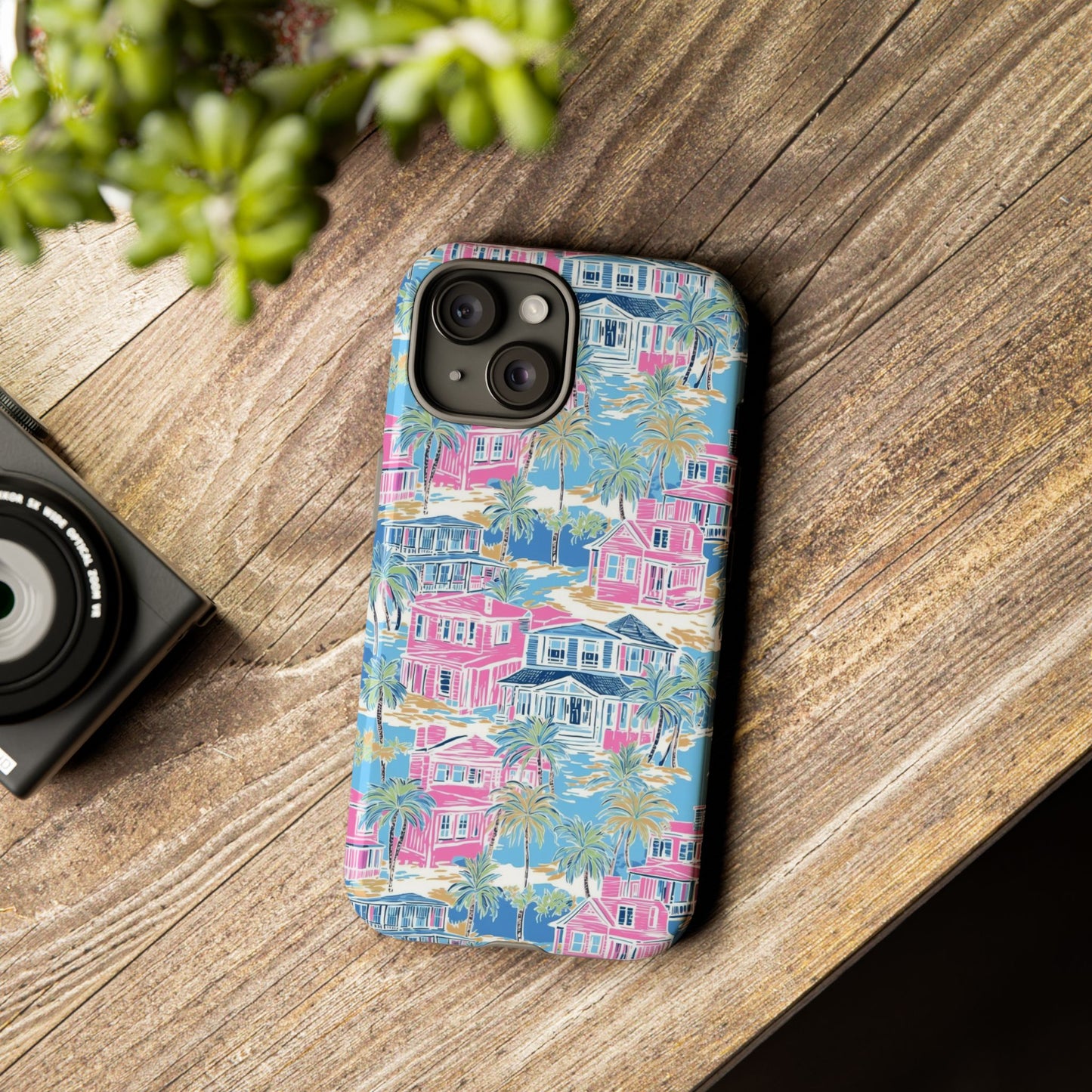 Tropical Beach Houses Tough Case | Palm Tree Coastal Phone Cover | iPhone 17