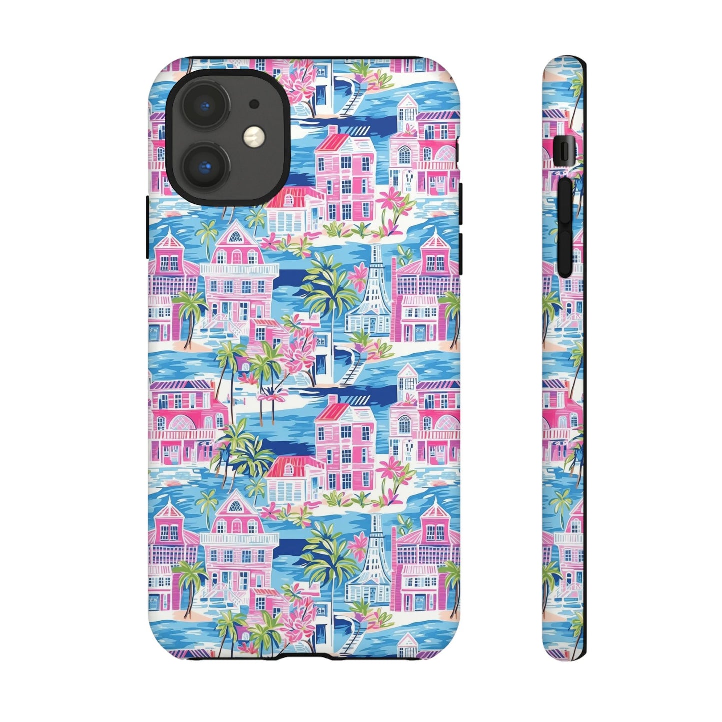 Pink Coastal Houses phone case | Tough Case | iPhone 17