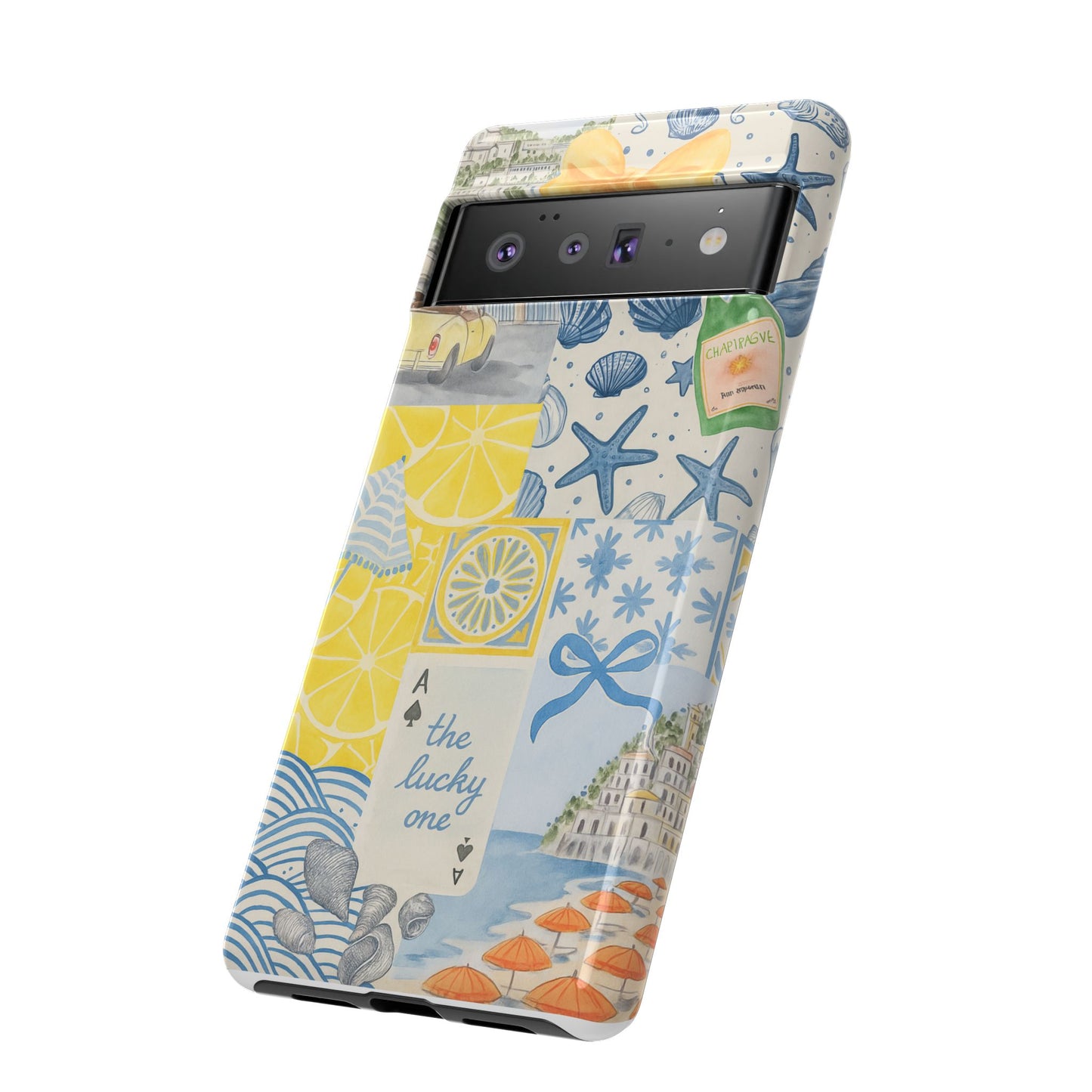 Coastal Collage Phone Case | Beach Shells, Starfish, Lemon, Scenic Travel | Italian Summer