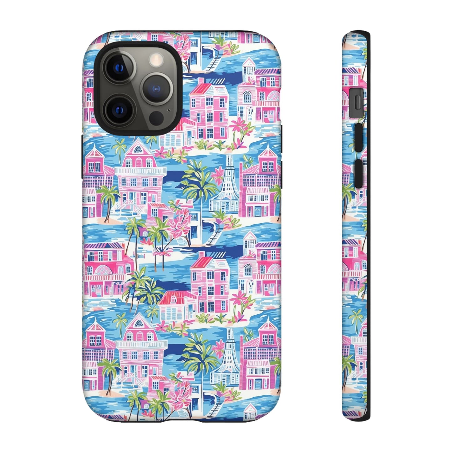 Pink Coastal Houses phone case | Tough Case | iPhone 17