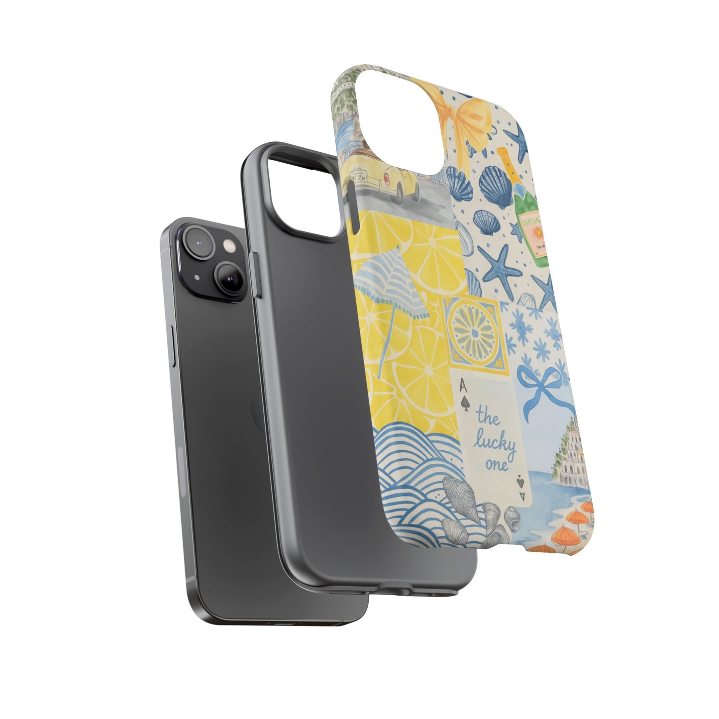 Coastal Collage Phone Case | Beach Shells, Starfish, Lemon, Scenic Travel | Italian Summer