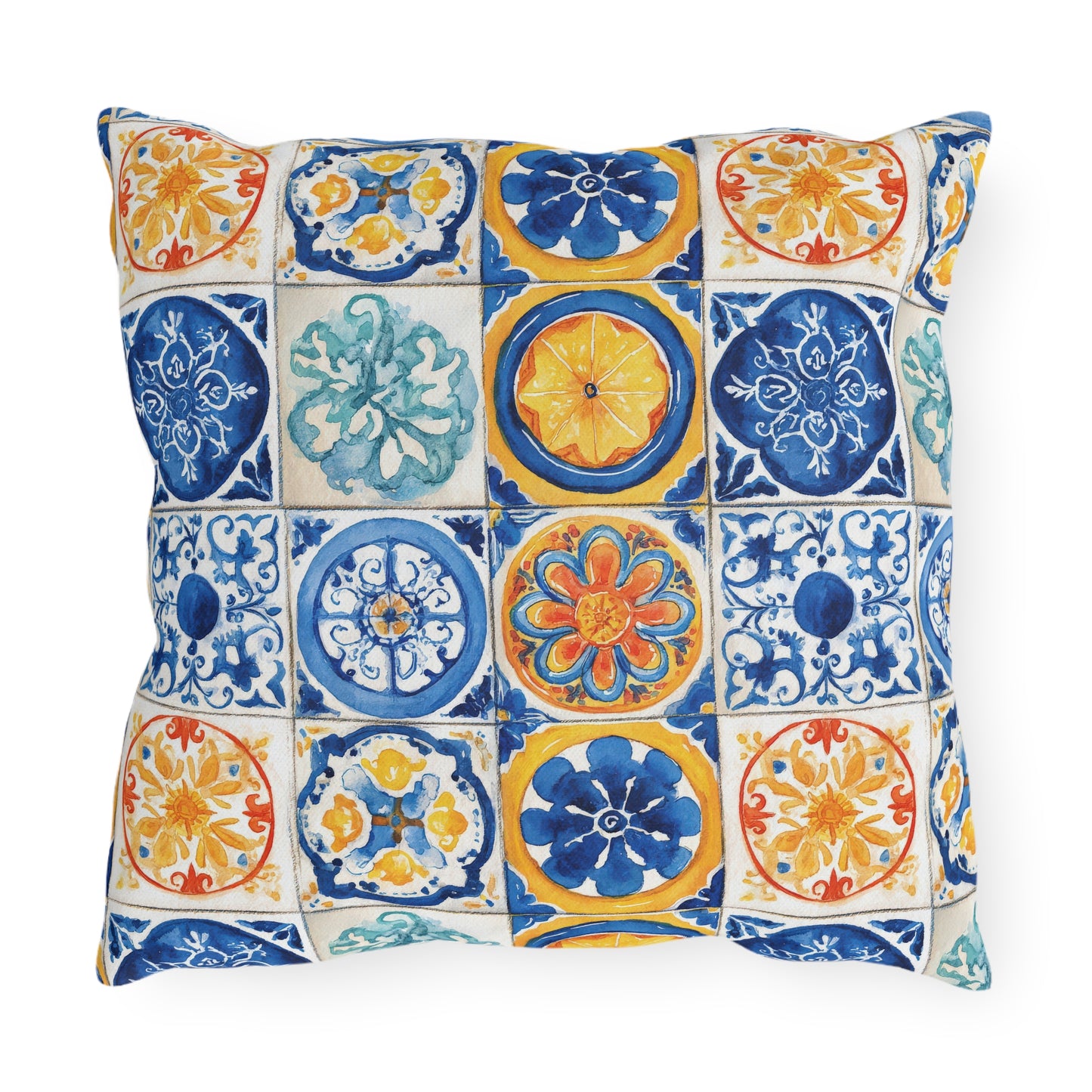Bright Multicolor Abstract Tile Mosaic Outdoor Pillows