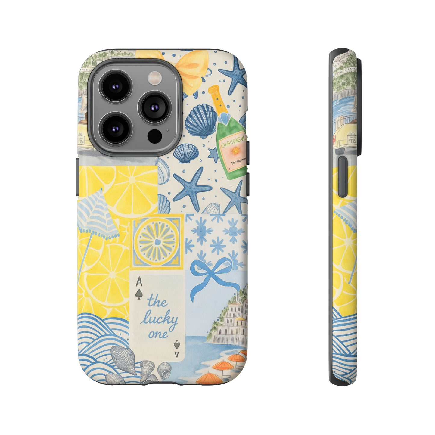 Coastal Collage Phone Case | Beach Shells, Starfish, Lemon, Scenic Travel | Italian Summer