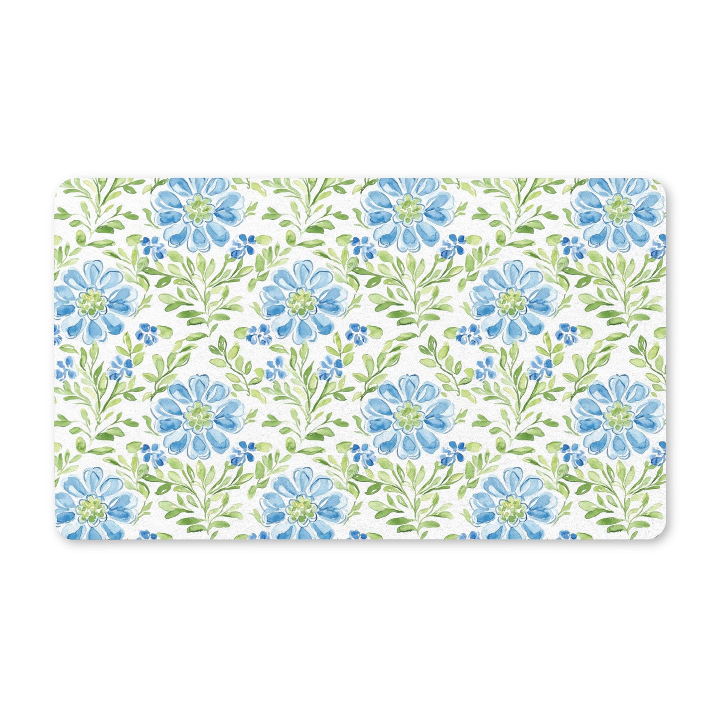 Soft Blue & Green Watercolor Floral Doormat | Botanical Welcome Mat | Elegant Coastal Front Porch Rug