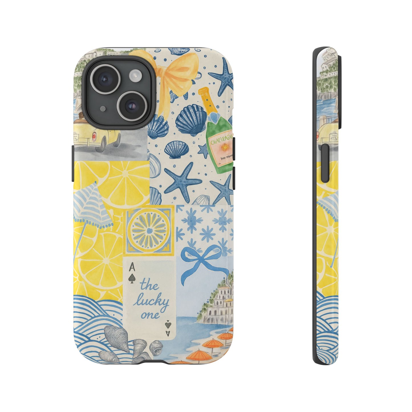 Coastal Collage Phone Case | Beach Shells, Starfish, Lemon, Scenic Travel | Italian Summer