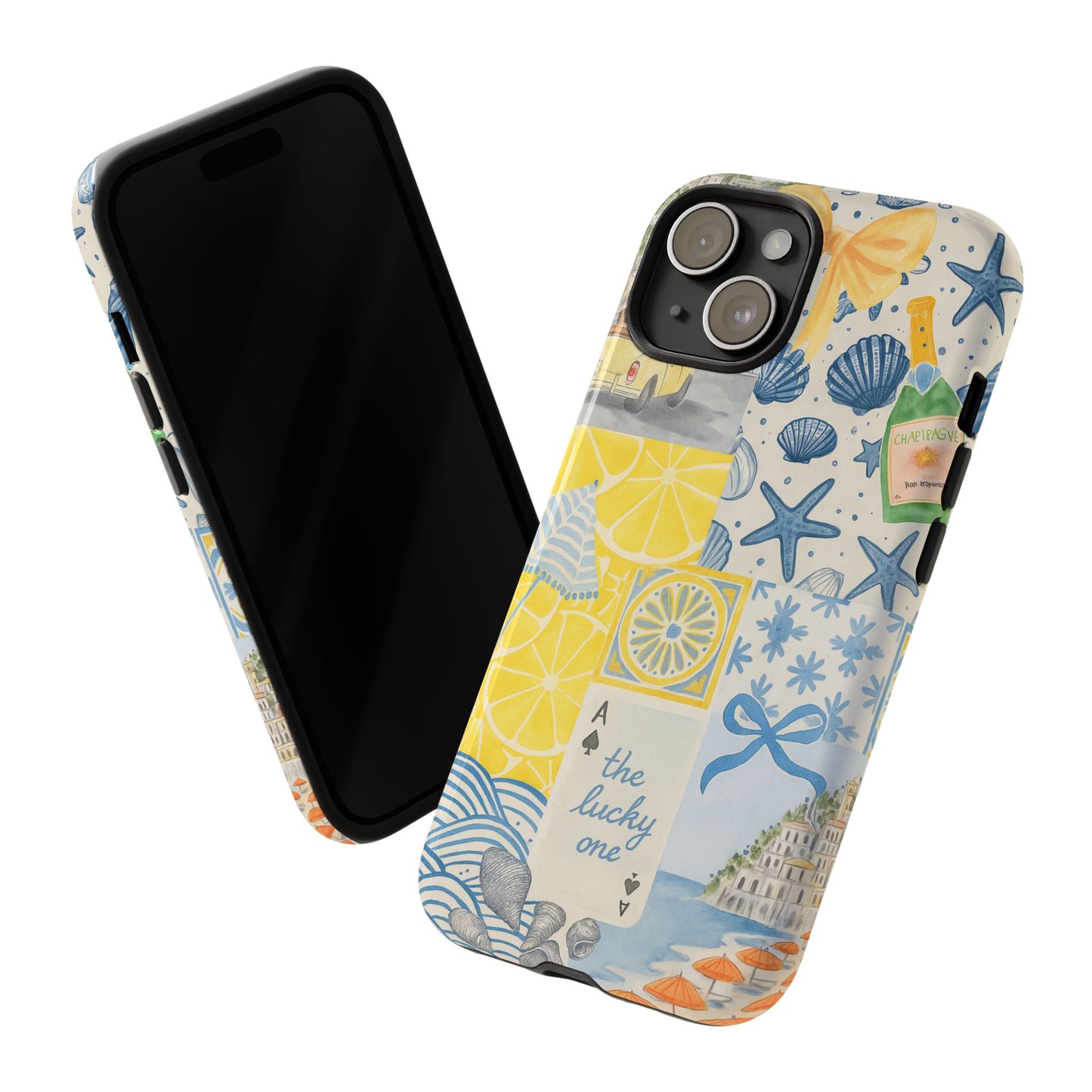 Coastal Collage Phone Case | Beach Shells, Starfish, Lemon, Scenic Travel | Italian Summer
