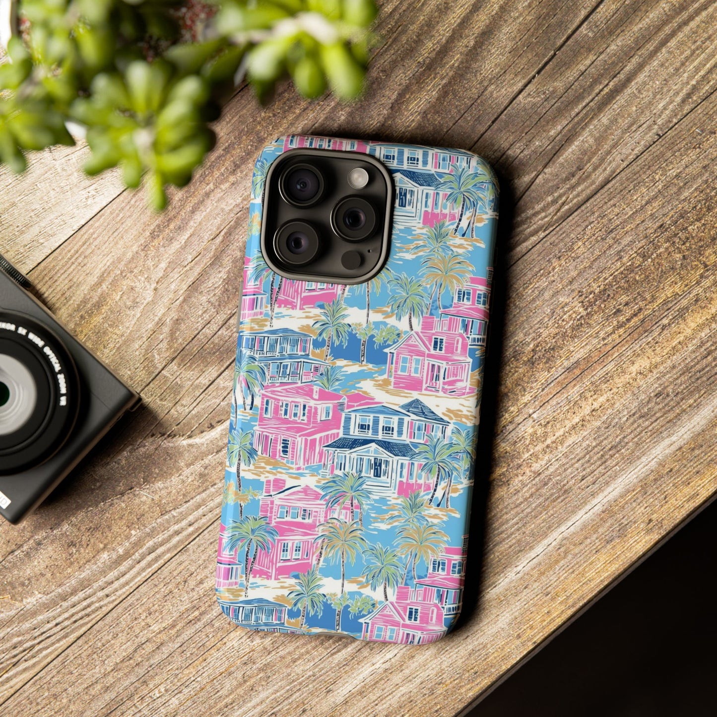 Tropical Beach Houses Tough Case | Palm Tree Coastal Phone Cover | iPhone 17