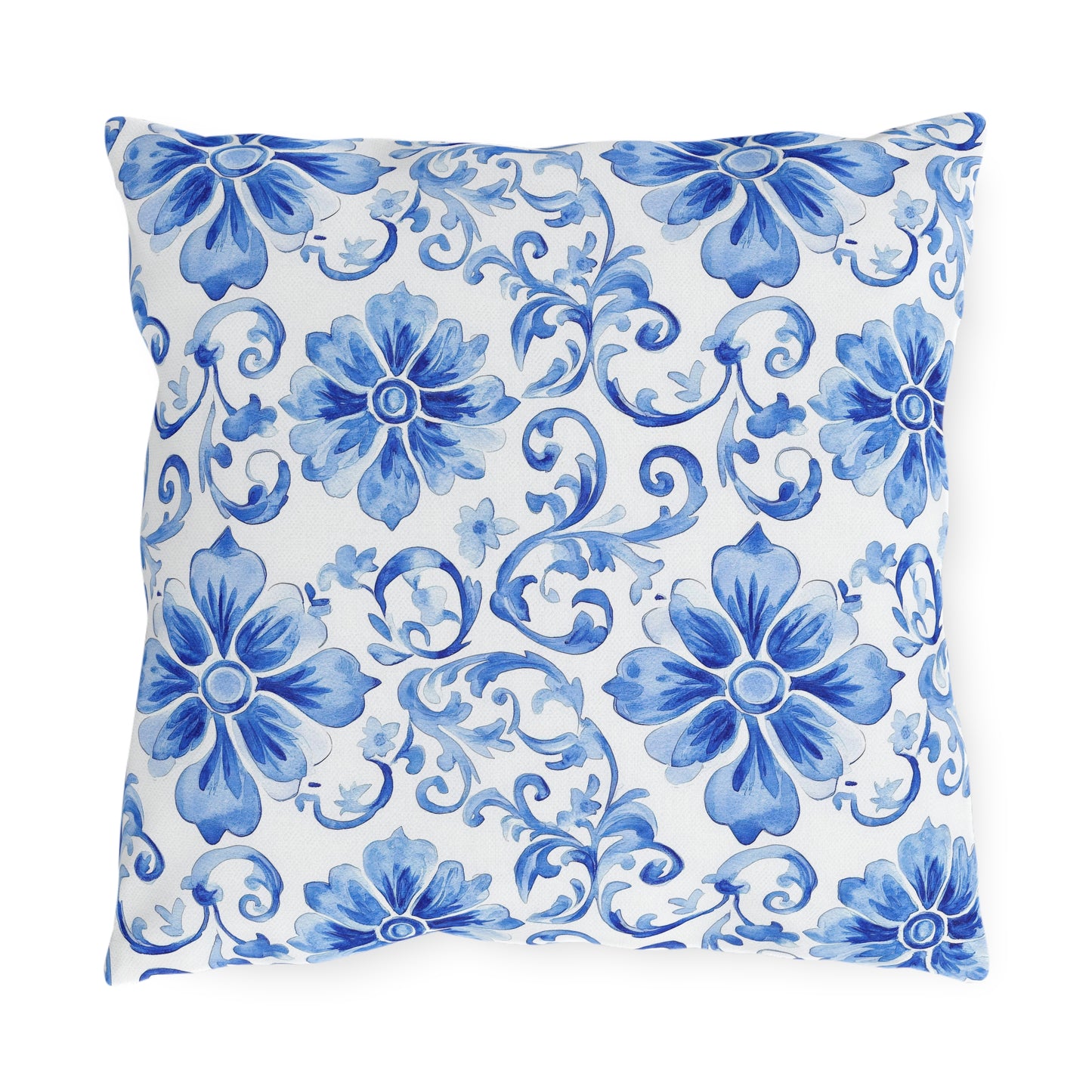 Blue Chinoiserie Floral Outdoor Pillows | Classic Garden Toss Cushion