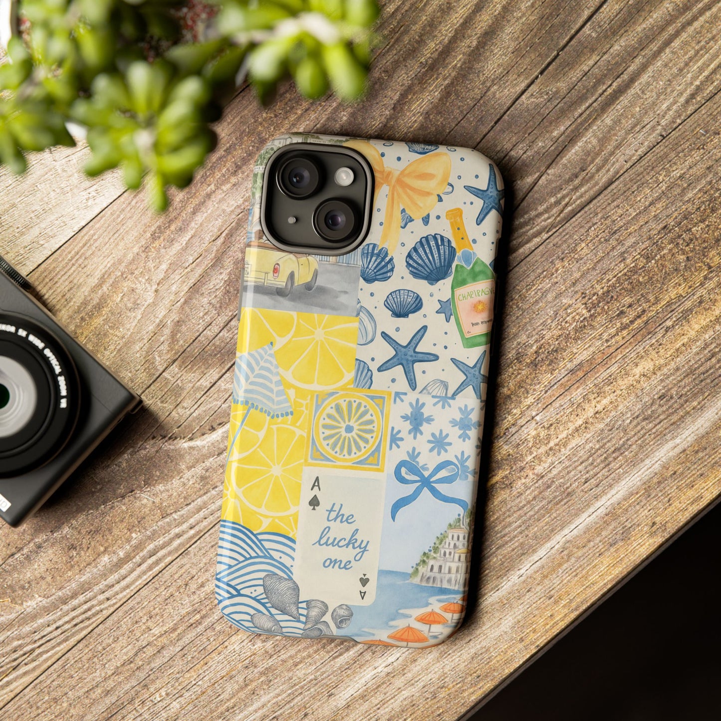 Coastal Collage Phone Case | Beach Shells, Starfish, Lemon, Scenic Travel | Italian Summer