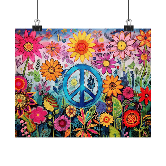 Wildflower Peace Sign Wall Art Poster | Boho Floral Home Decor | Cottagecore Nature Print