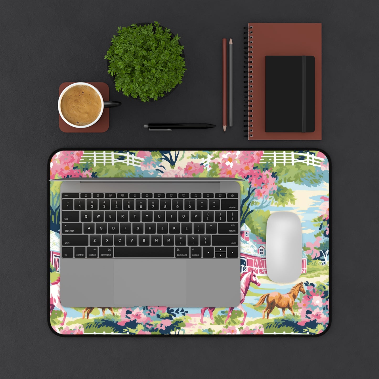 Watercolor Horse Stable Desk Mat — Bright Equestrian Horses Desk Pad