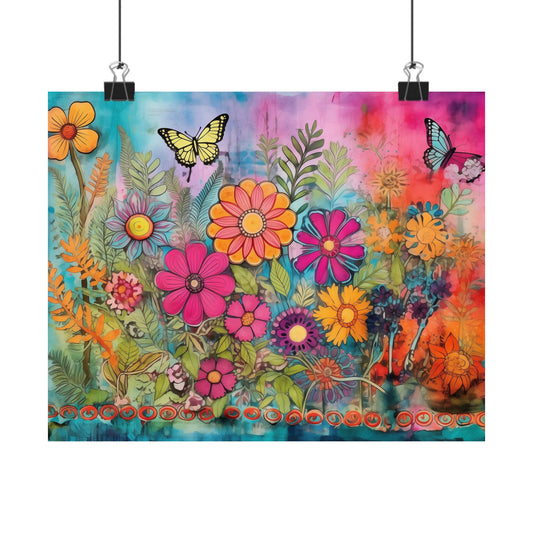 Wildflower Butterfly Sign Wall Art Poster | Boho Floral Home Decor | Cottagecore Nature Print