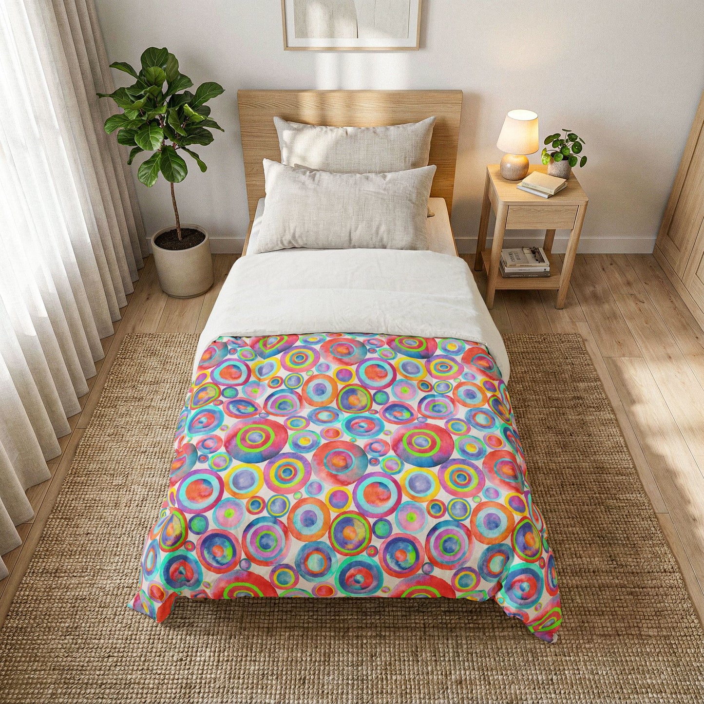 Abstract Bright Circles Cotton Comforter — Colorful Modern Bedding